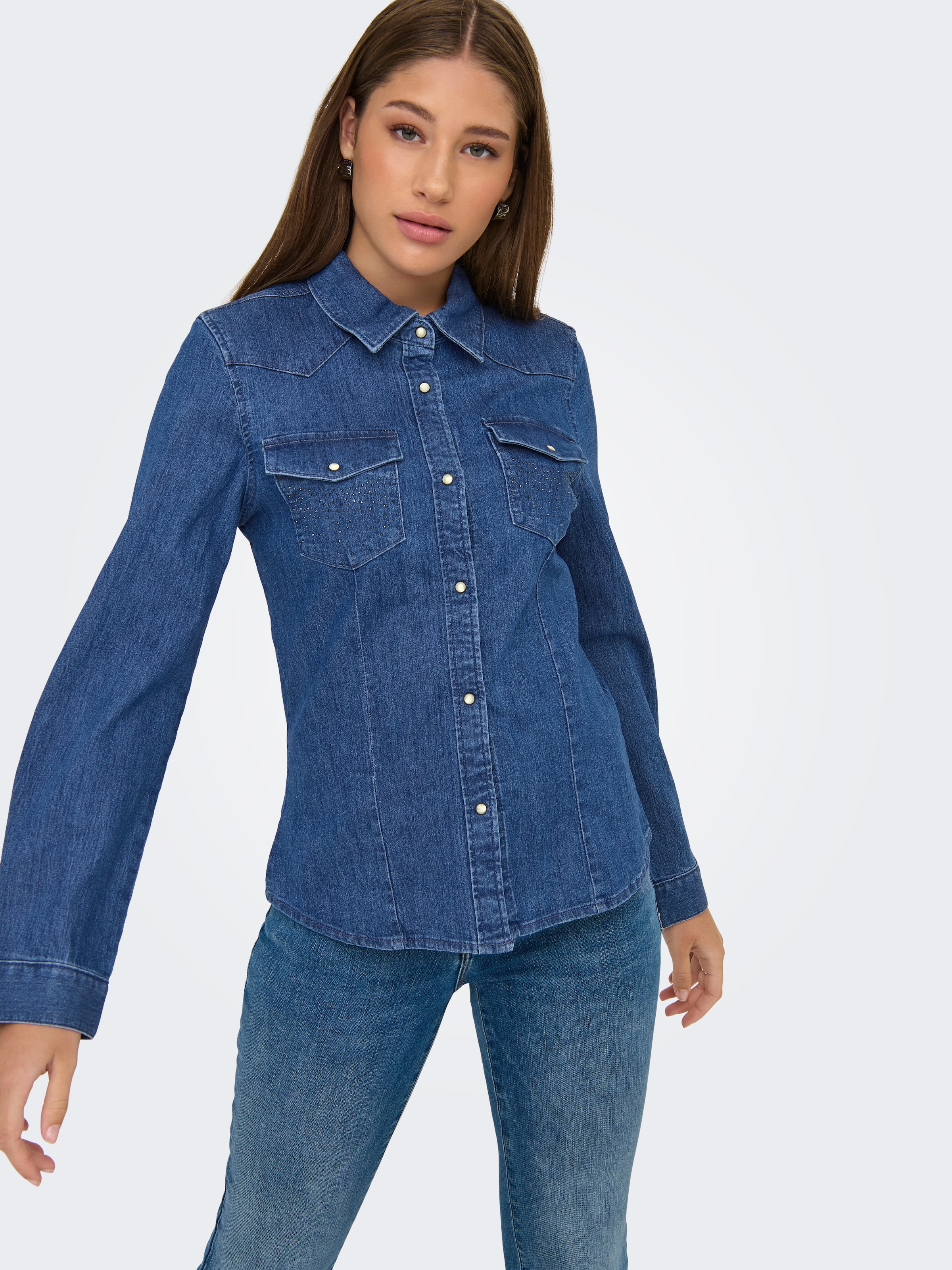 ONLY Jeansbluse »ONLSASIA L/S RHINESTONE DNM SHIRT AKM«