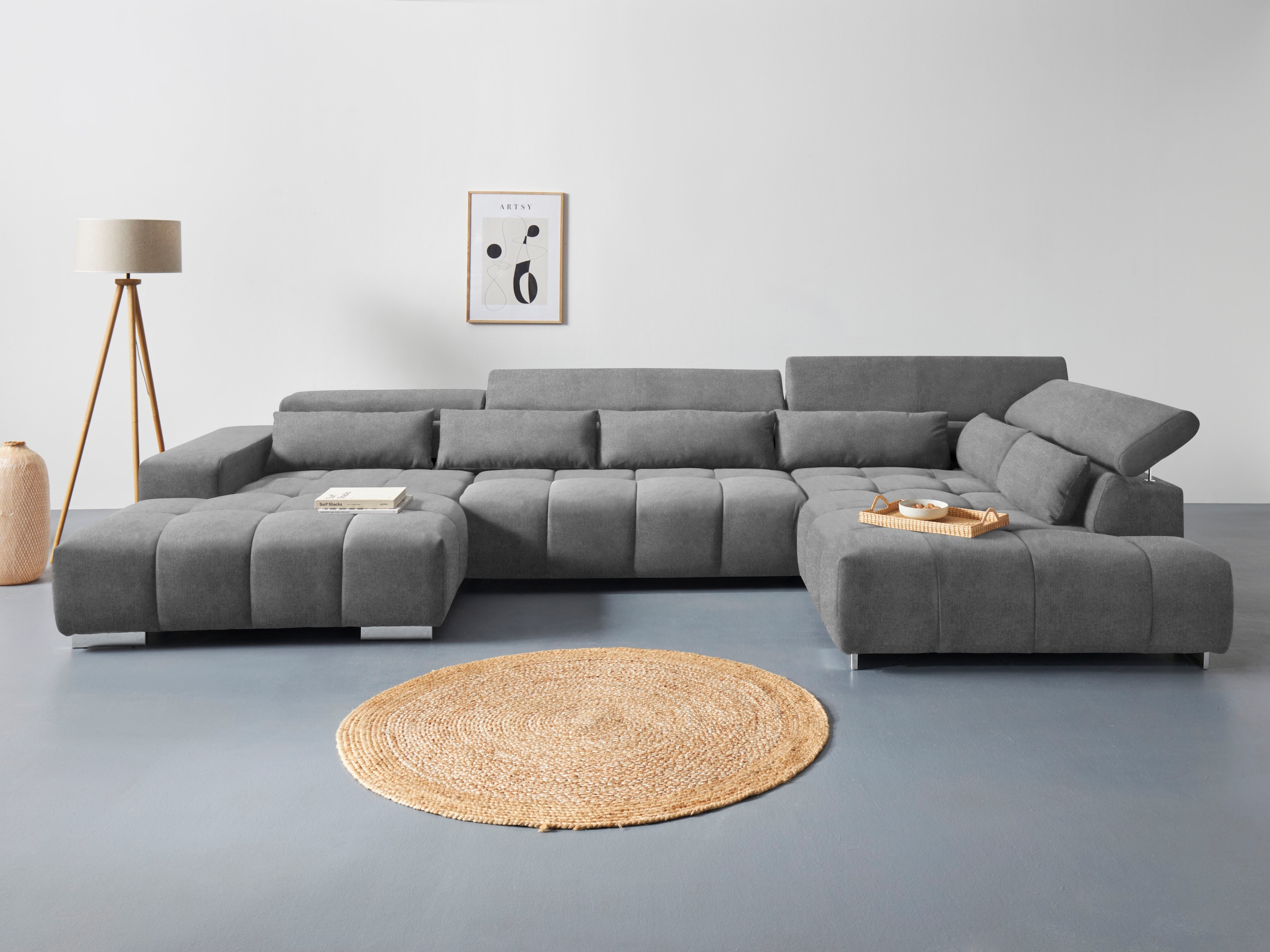 Image of COTTA Wohnlandschaft "Orion U-Form, B: 409 cm" mit Kopfteilverstellung & 6 Nierenkissen