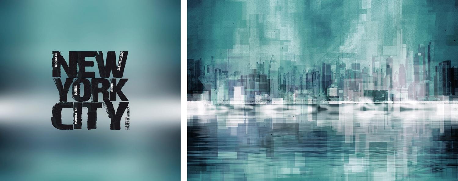 Image of queence Leinwandbild "New York City" Abstrakte Kunst Modern New York Schriftzug Schriftzüge Spa Spa Bilder Sprüche Sprüche & Texte Set, Premium-Leinwandstoff, Handarbeit aus Deutschland, Spruch, 2er Set