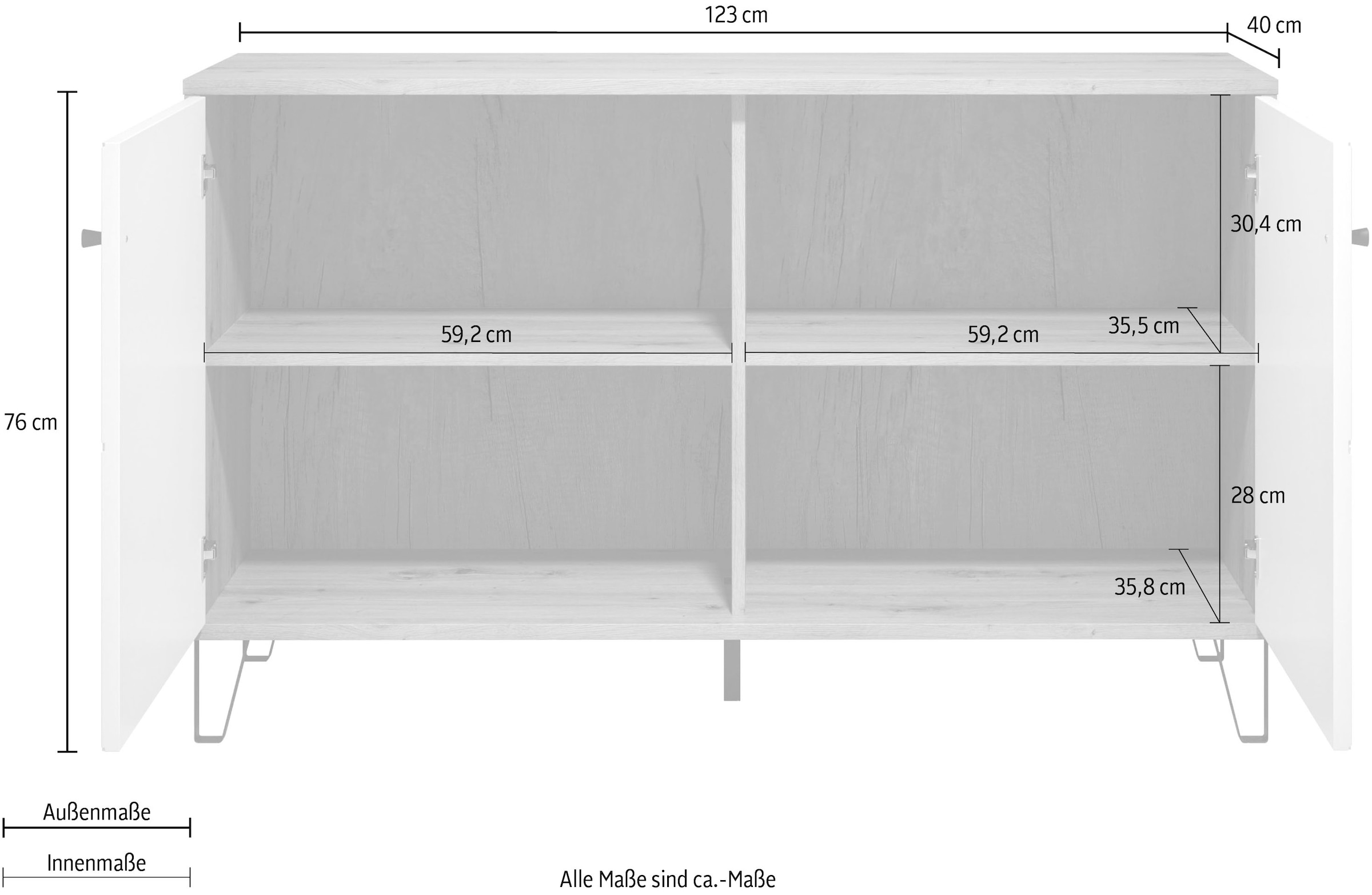 Home affaire Buffet »Tarragona« Sideboard mit 2 Türen & Soft-Close - (B/T/H) 123/40/76 cm