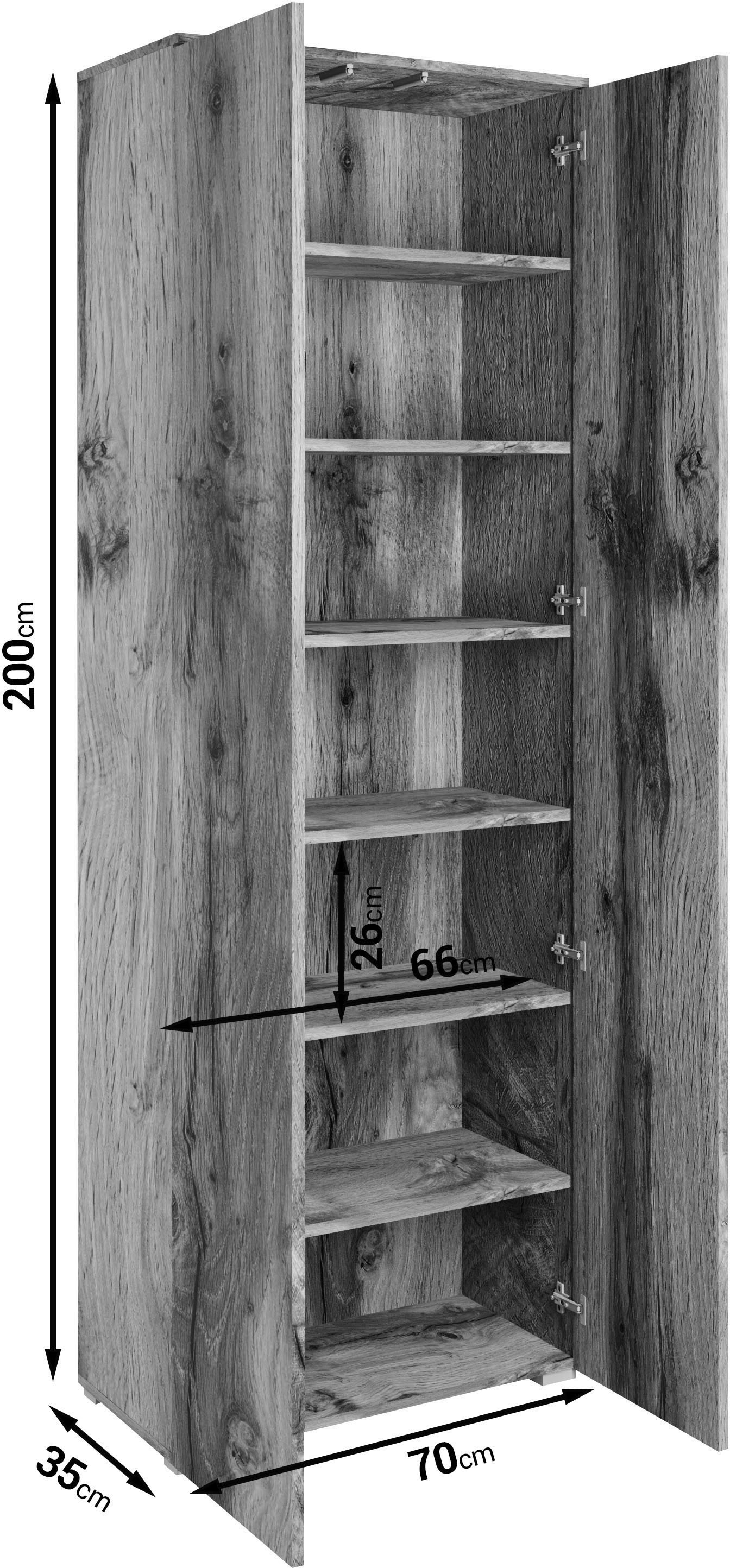 GOODproduct Armoire à chaussures »Paris« armoire à chaussures spacieuse sans poignées à 2 portes, hauteur 200 cm