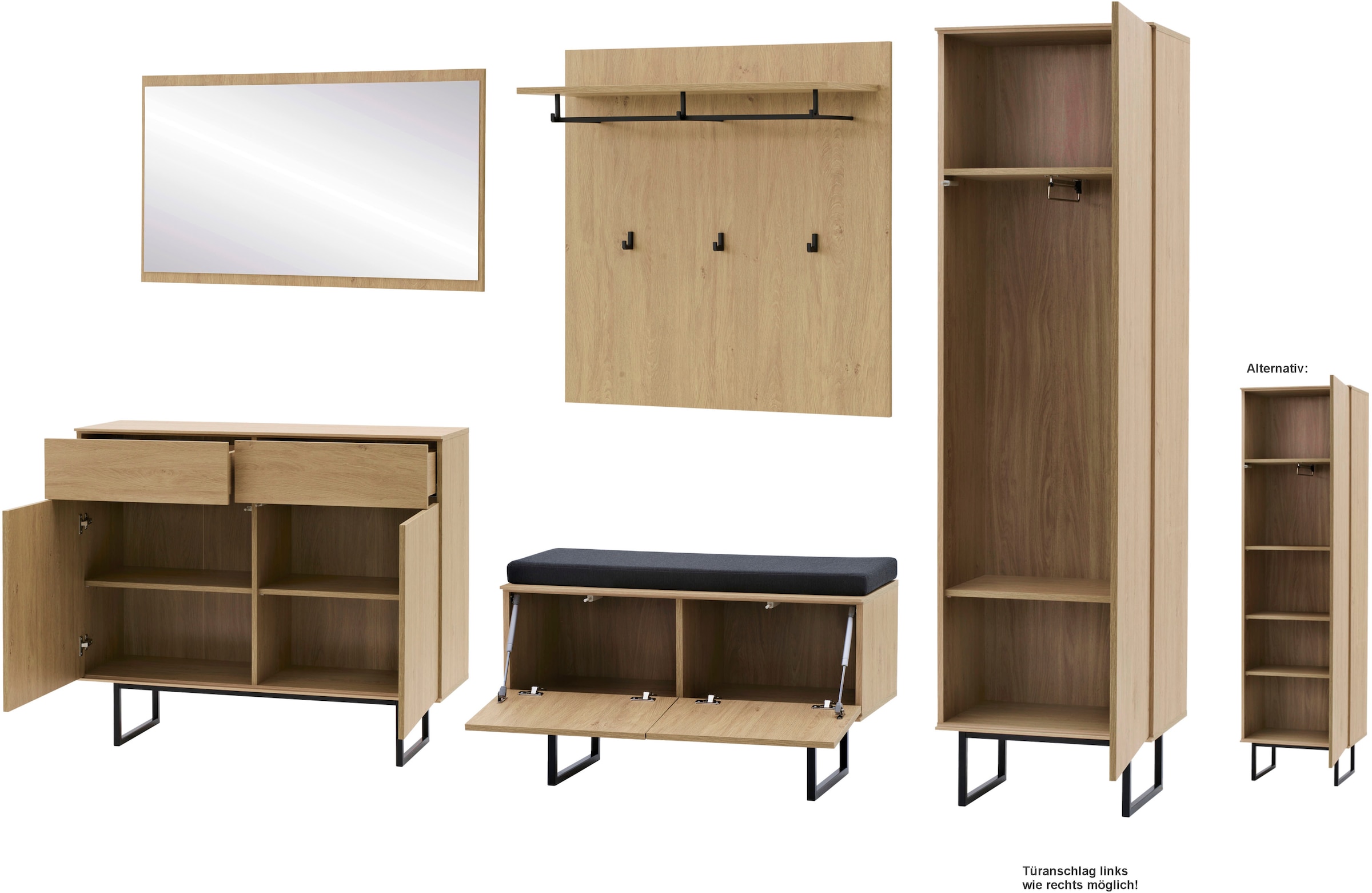 Home affaire Garderoben-Set »Lund, moderne Garderobe, Komplettset mit viel Stauraum« Set, 5 Stk. tlg.