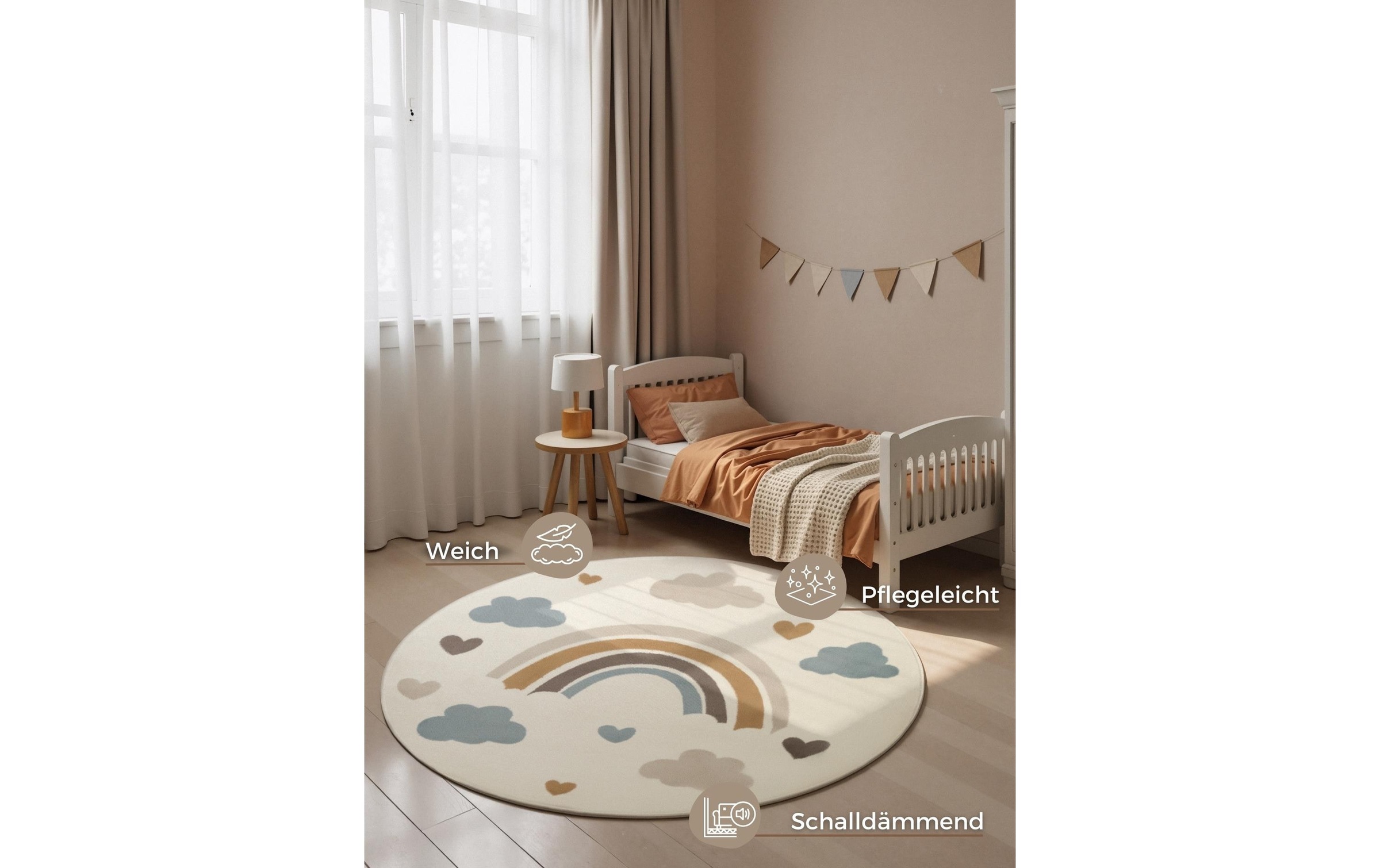 HANSE Home Kinderteppich »Skyla« rund 10 mm Höhe Pflegeleicht, Weich, Kinderzimmer, Spielteppich, Spielunterlage
