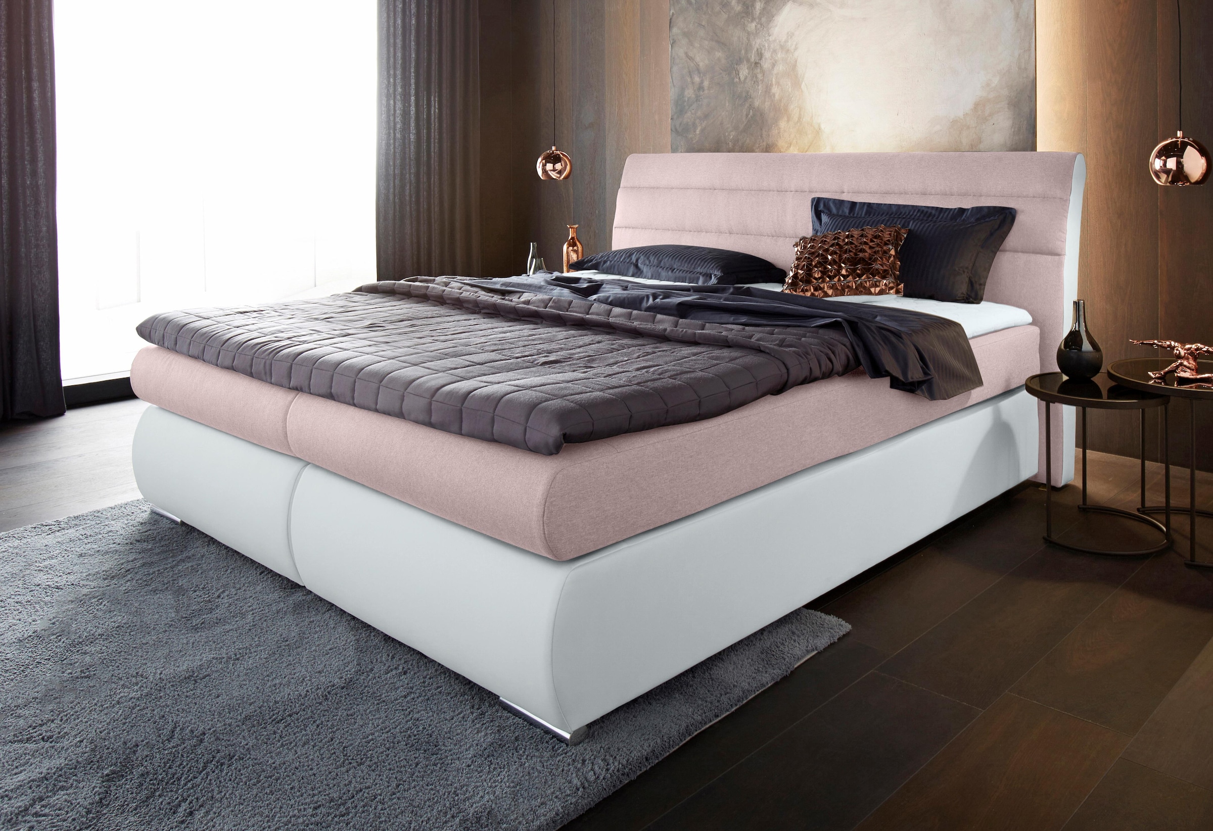 Places of Style Boxspringbett »Luna«, in Struktur-/Kunstleder-Mix, Überlänge 220 cm, bis zu 3 Härtegrade
