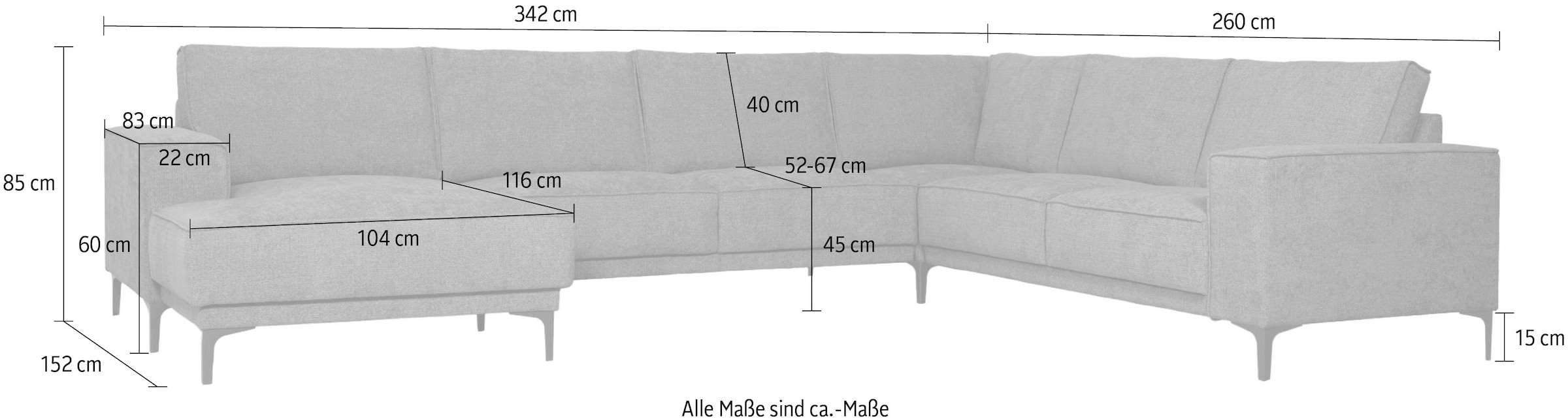 GOODproduct Wohnlandschaft »OLAND U-Form, XXL, B: 342 cm, Skandi-Design, Chenille« Skandi-Design in Struktur, Flachgewebe, Luxus-Microfaser, Boucle