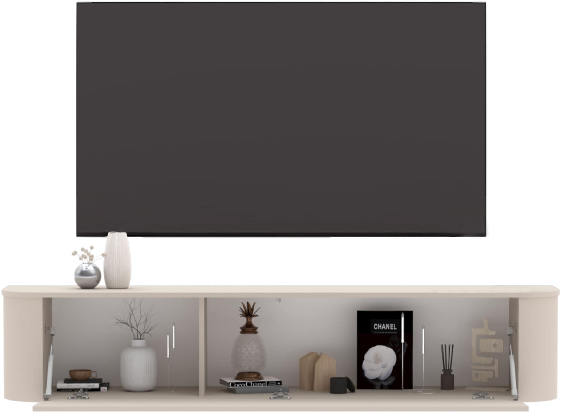 INOSIGN Lowboard »Lido, 181 cm breit, 1 Klappe, TV-Schrank, TV-Kommode, Medienboard« Formgebogenes MDF, Stirnseiten Rundung, Push-to-open, hängend/stehend