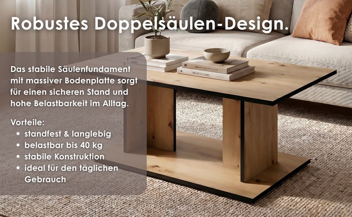 byLIVING Table basse »TOM« Aspect chêne ou blanc, bord noir, capacité de charge 40 kg, L : 110 cm