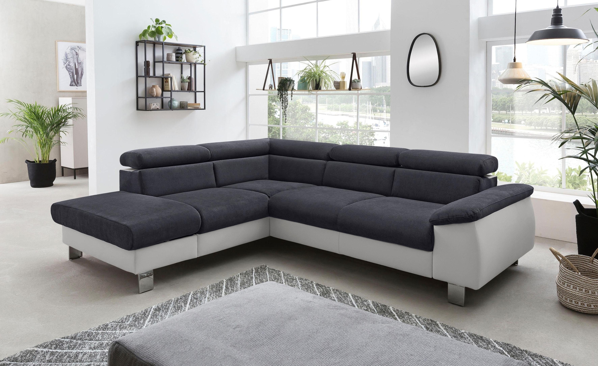 COTTA Ecksofa »Komaris L-Form mit Kopfteilverstellung«, wahlweise mit Bettfunktion, Bettkasten & Beleuchtung