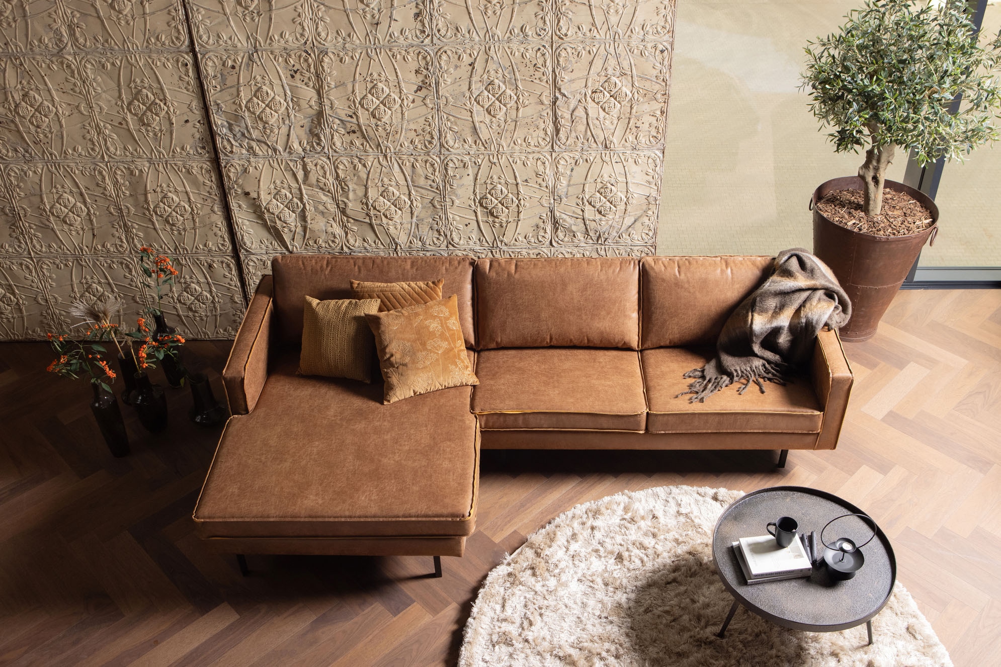 WOOOD Ecksofa »Rodeo Recycling-Lederfaser-Verbundstoff,  H 85 x B 300 x T 155/86 cm« Metallbeine, Tragkraft 250 kg, Gute Verschleissfestigkeit, pfleigleicht
