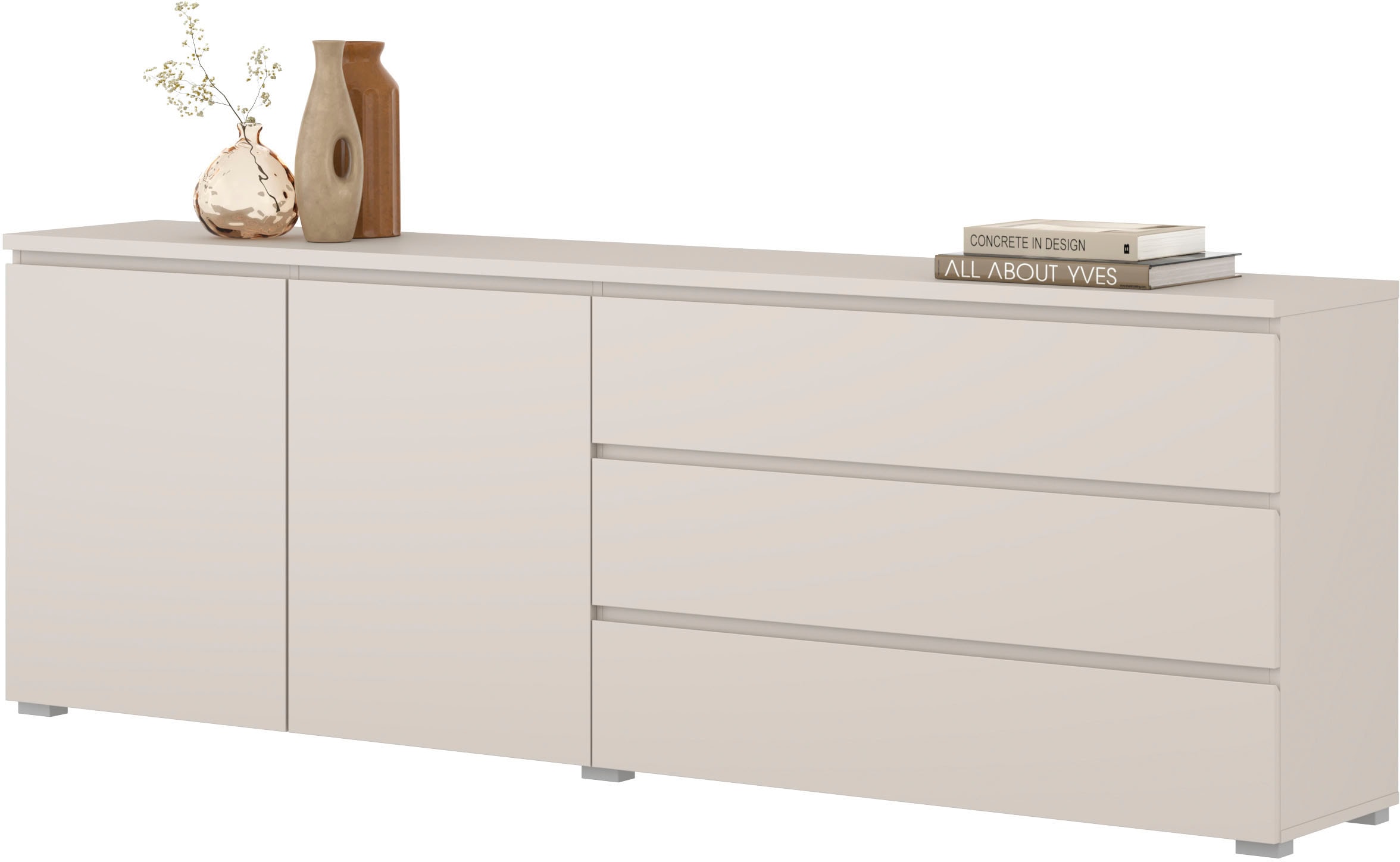 GOODproduct Buffet »Modo, Breite 200 cm, moderne grifflose Kommode 2Türen/3 SK« Schubladenkommode mit viel Stauraum, Einlegeböden verstellbar