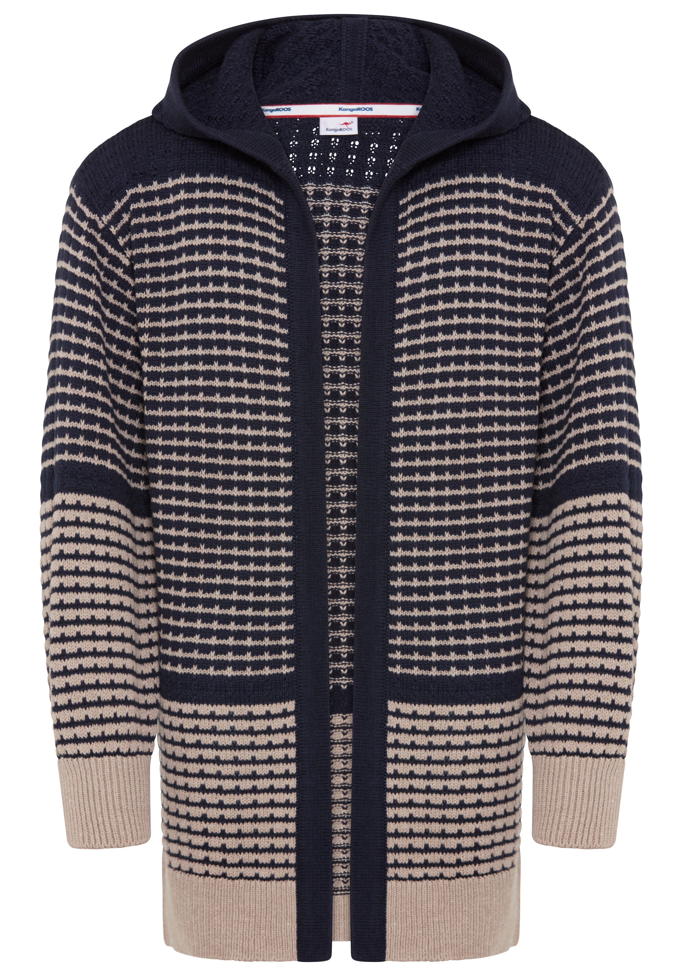 KangaROOS Longstrickjacke »Long-Strickjacke mit modischen Ringelmuster von KangaROOS« Lange Strickjacke, lässig geschnitten, Grobstrick-Qualität, Mini-Me