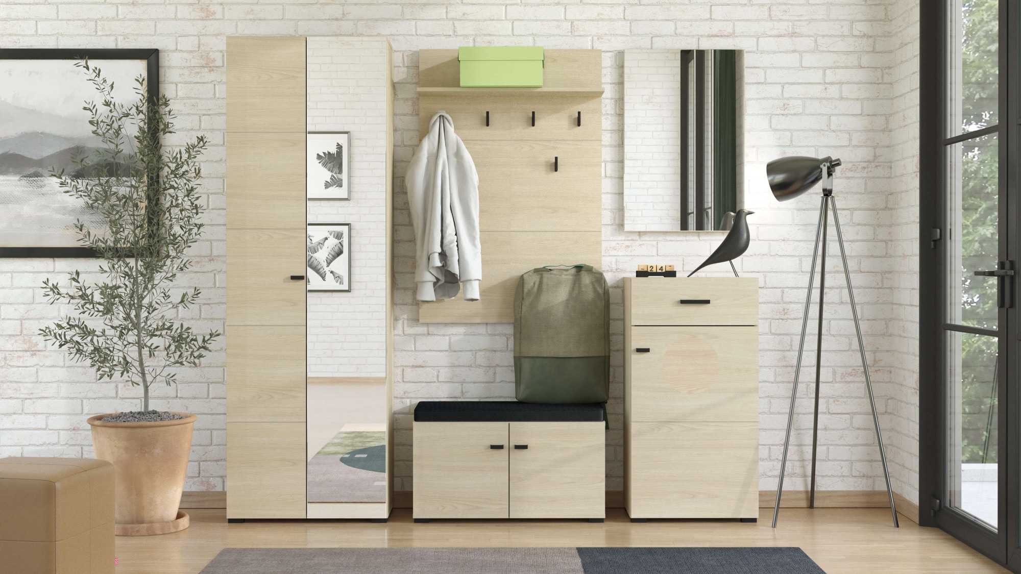 Home affaire Banc à chaussures »Rathlin, Schuhschrank, Schuhregal, Schuhtruhe, Schuhkommode, Sitzbank« mit abnehmbarem Sitzkissen, zwei Türen (dahinter zwei Fächer)