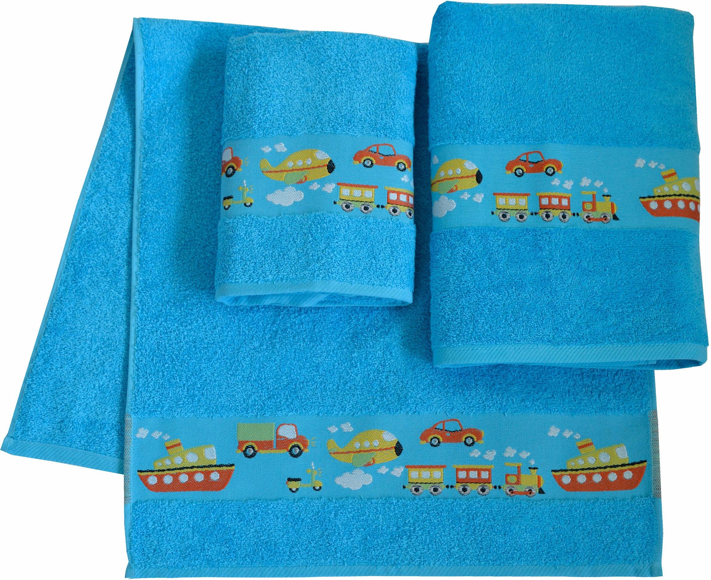 Image of Dyckhoff Handtuch Set "Auto" Set 3 Stk. Walkfrottee Auto Motiven; 2 Handtücher (50x100cm), 1 Duschtuch (70x140cm)
