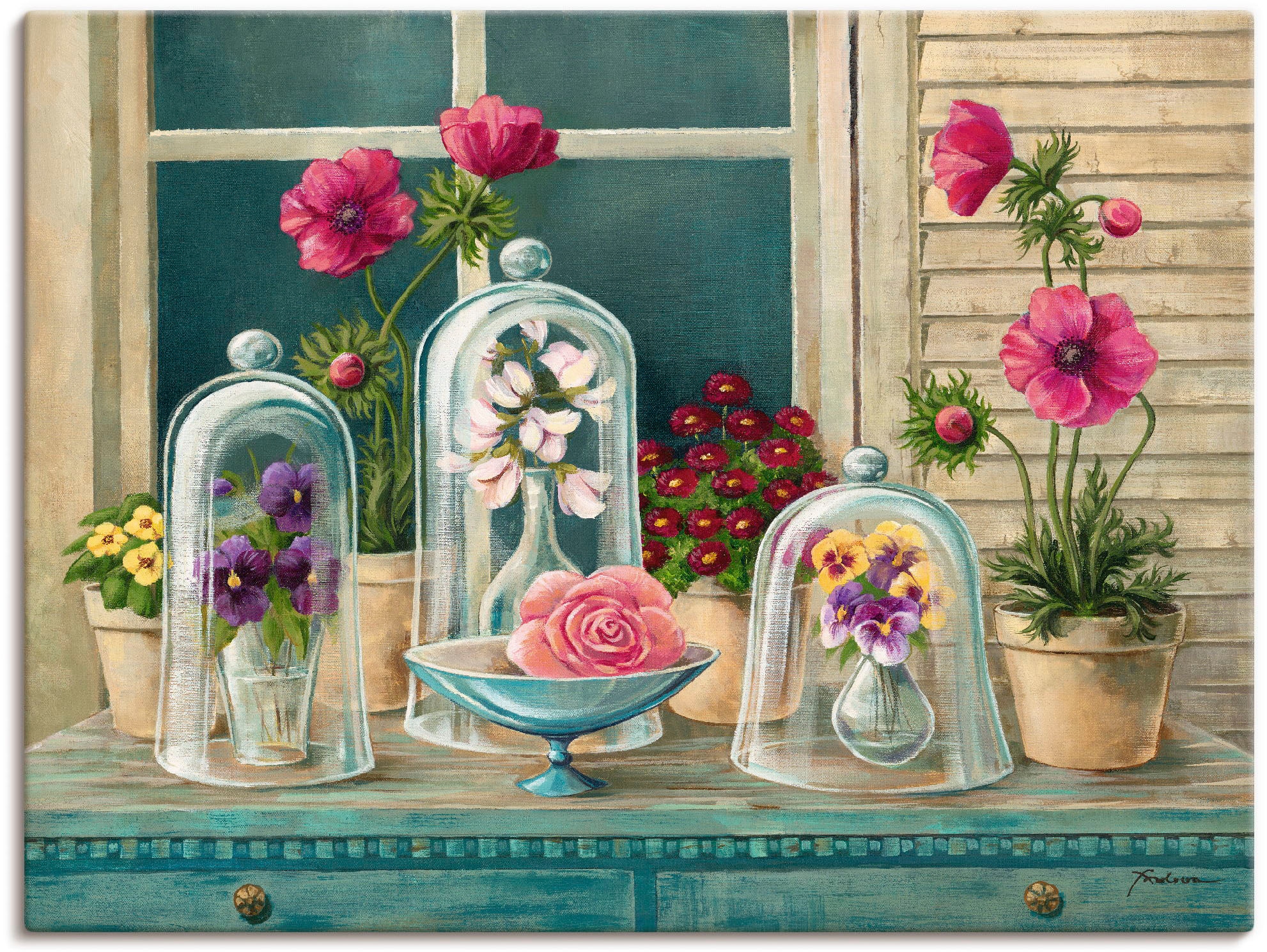 Image of Artland Leinwandbild "Kollektion mit Blumen" Arrangements 1 Stk. tlg. auf Holzrahmen gespannt