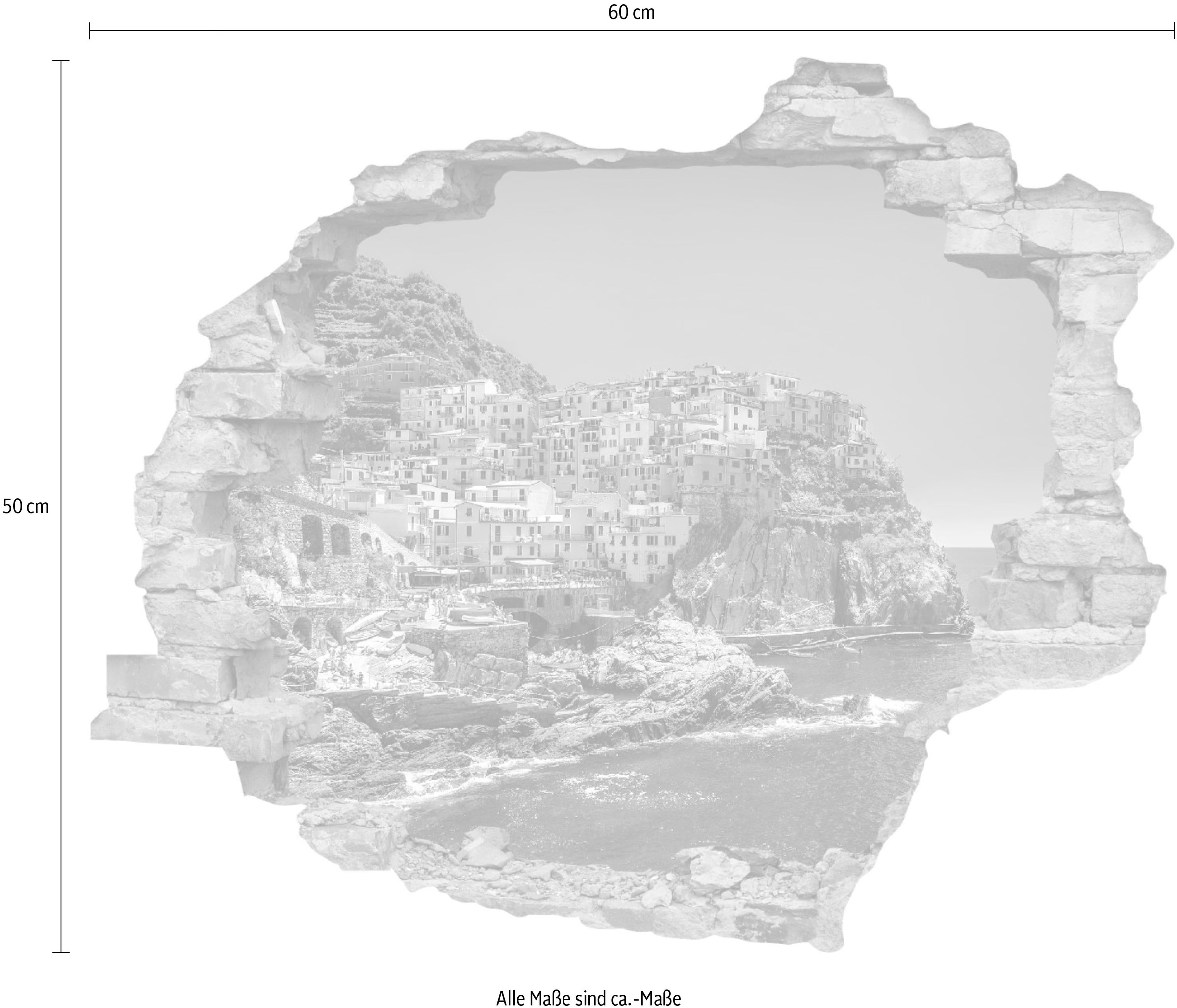 queence Wandtattoo »Küstenstadt«, (1 St.), Wandsticker, Wandbild, selbstklebend, 3D, Wanddurchbruch
