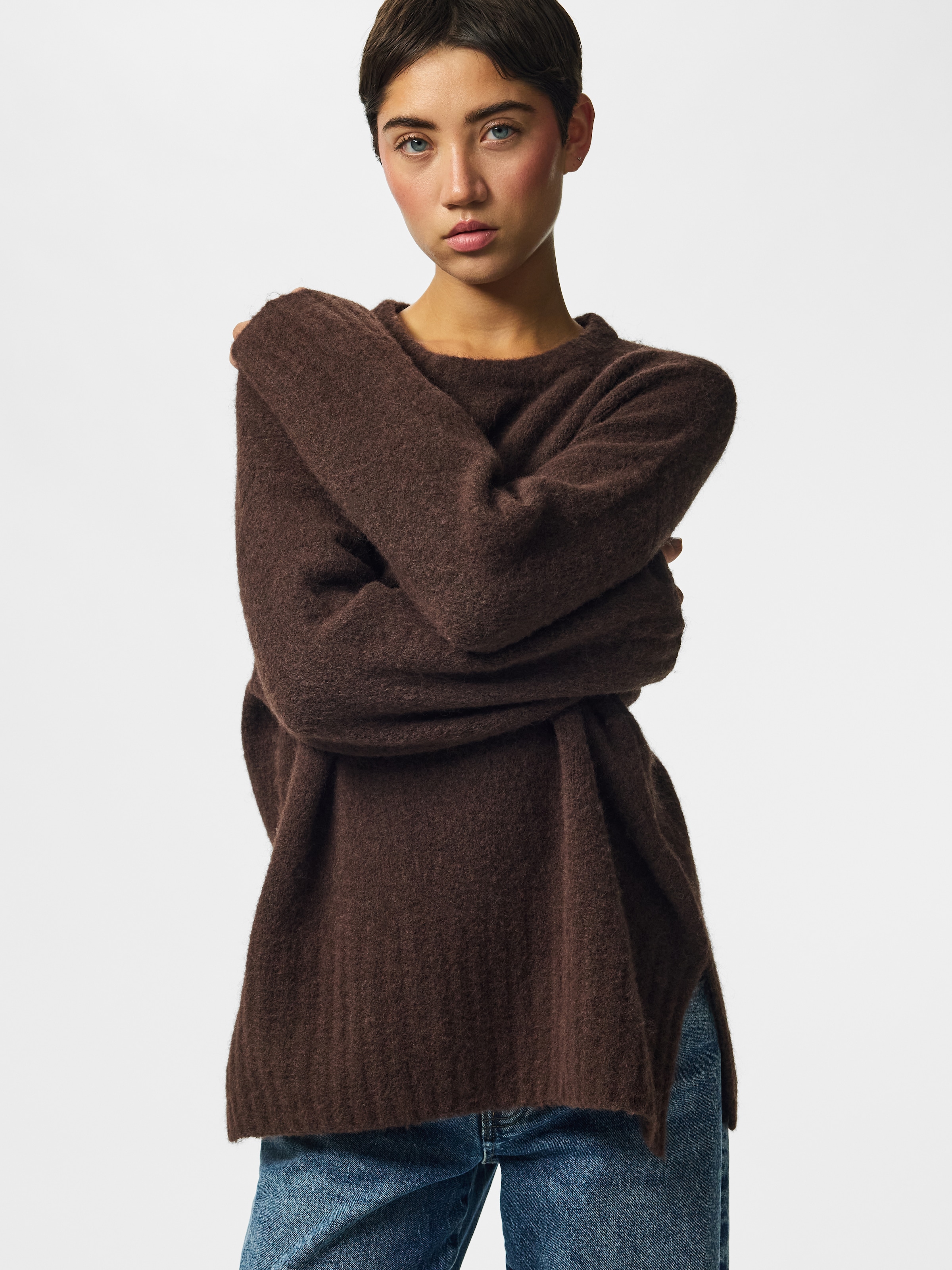 Image of pieces Strickpullover "PCTINA LS O-NECK KNIT NOOS" Materialmix