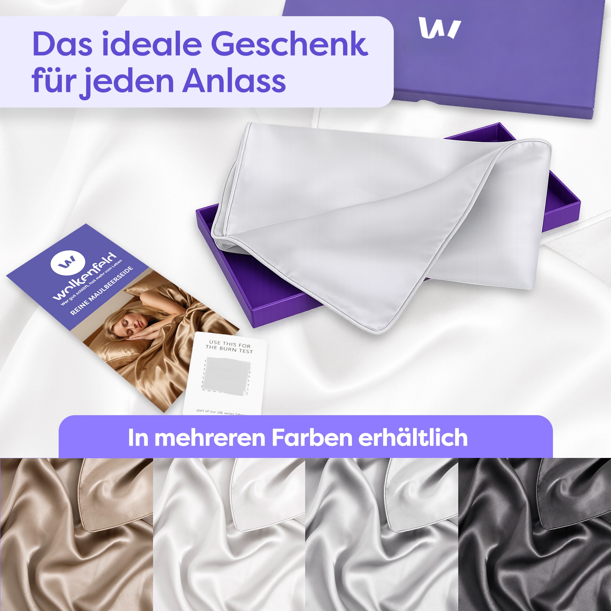 Wolkenfeld Kissenbezug »Seidenkissenbezug 100 % Maulbeerseide, 22 Momme, 6A, 40x80, OEKO-TEX« Sanft zu Haut und Haar, mit verdecktem Hotelverschluss & Geschenkbox