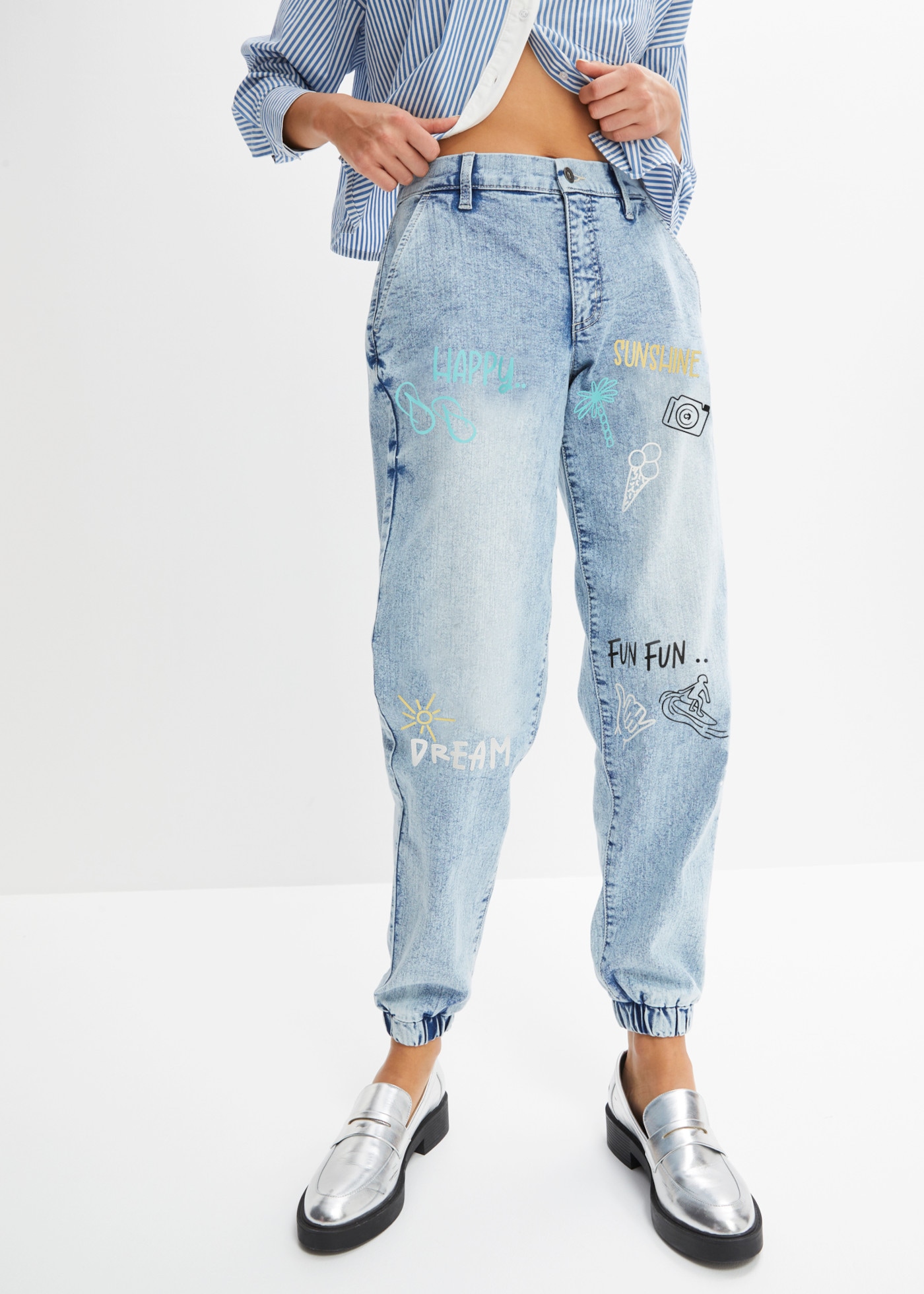 Image of bonprix Loose-fit-Jeans mit sommerlichem Print, Barrel-Style, in verschiedenen Grössen