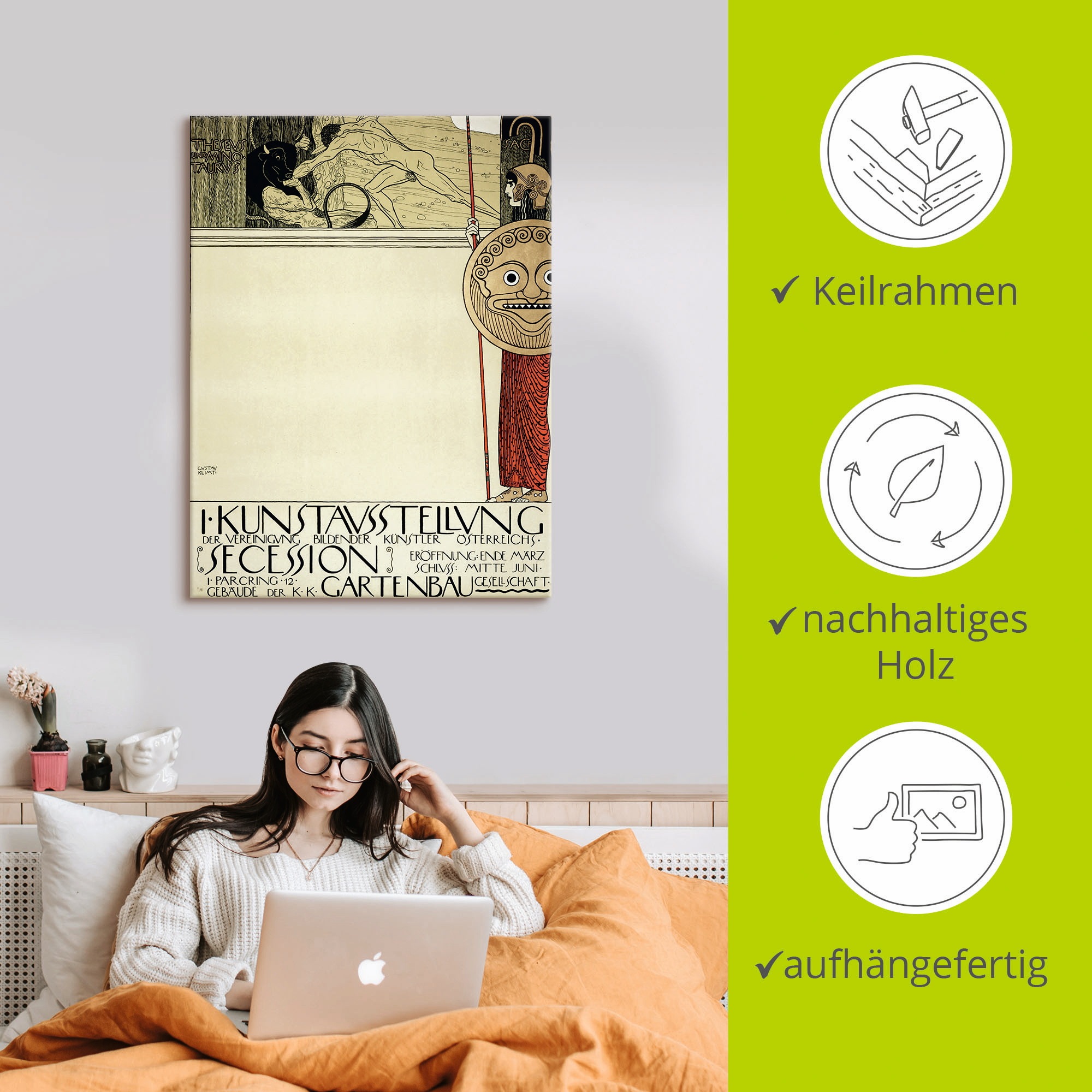 Artland Tableau sur toile »Plakat für die Ausstellung der I. Secession (Vor d« 1 cuis tlg. auf Keilrahmen gespannt