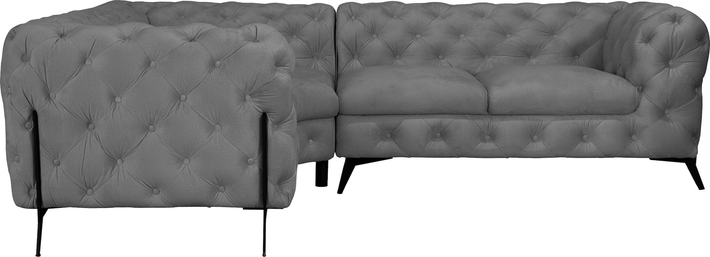 Leonique Chesterfield-Sofa »Amaury L-Form«, moderne Chersterfield-Optik, Breite 262 cm, Fussfarbe wählbar