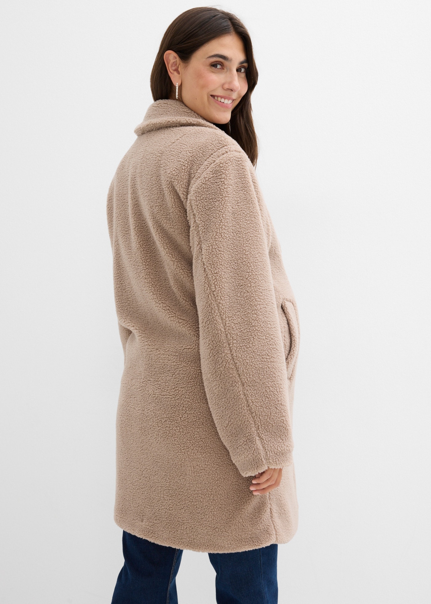 bonprix Umstandsmantel mit Babyeinsatz für Babys, aus warmem Teddyfleece, Loose Fit