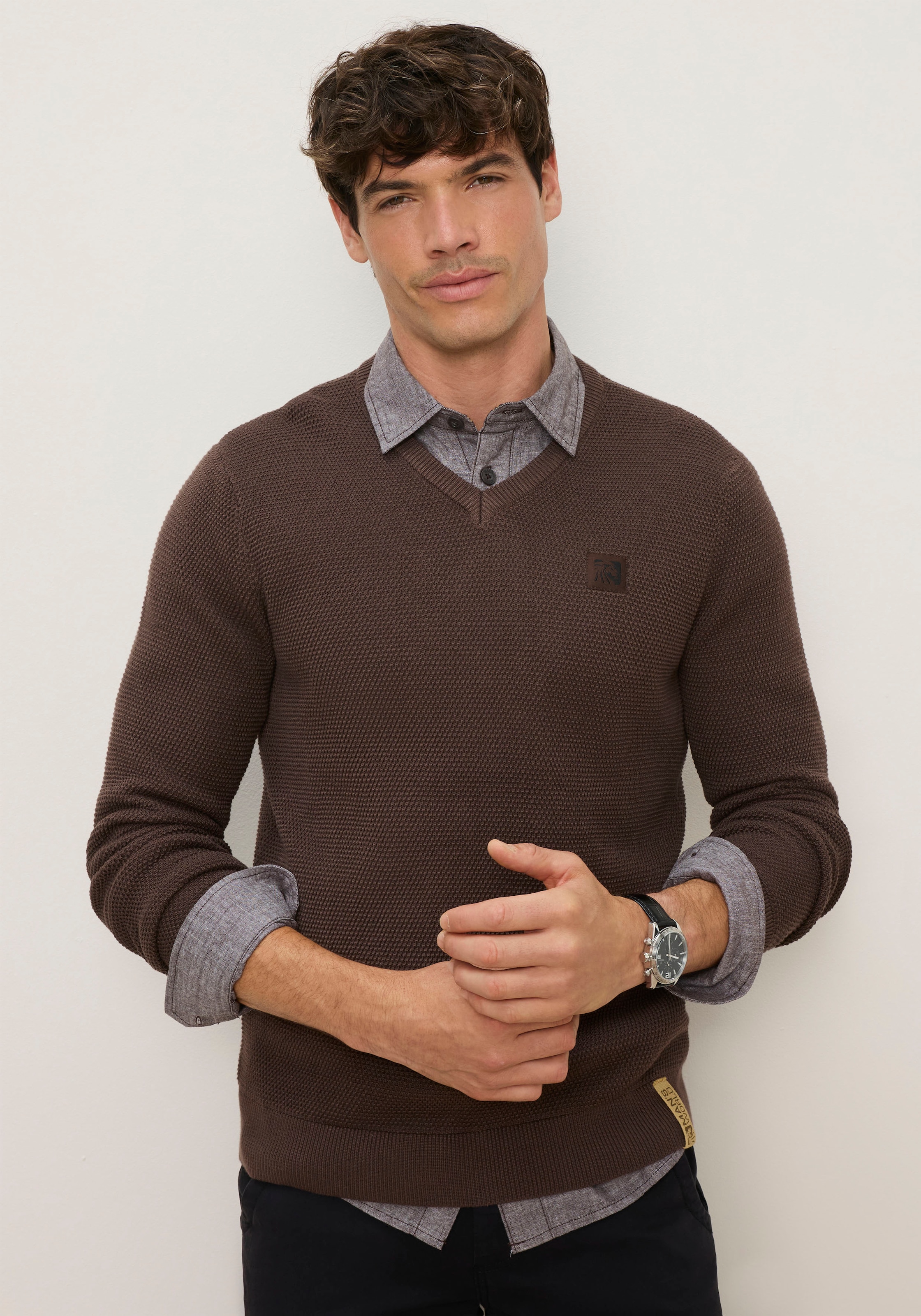 Image of Mans World V-Ausschnitt-Pullover "Neue Kollektion Highlight Strickstruktur" Strickmaterial, Rippbündchen am Ausschnitt, Regular Fit Passform