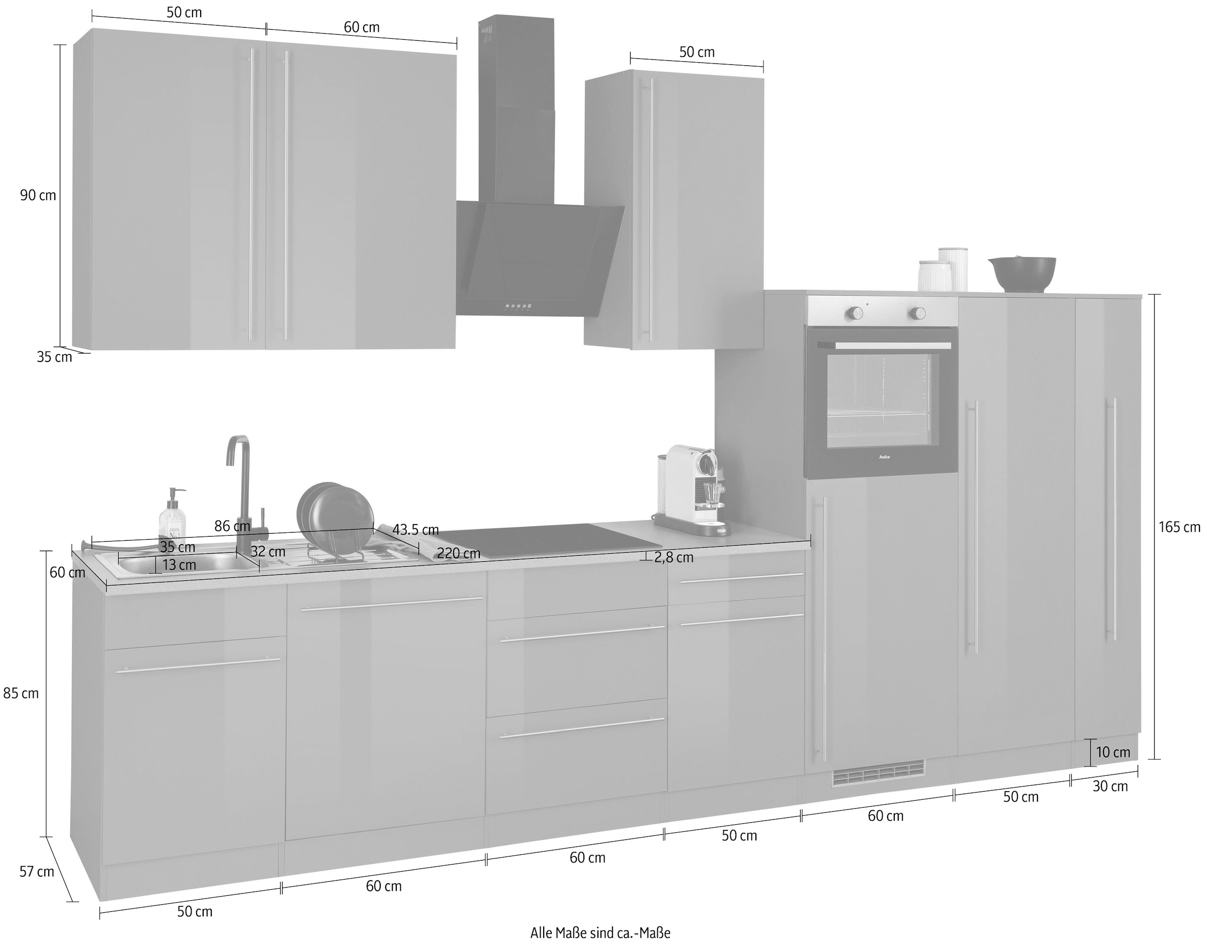 wiho Küchen Küchenzeile »Chicago«, ohne E-Geräte, Breite 360 cm