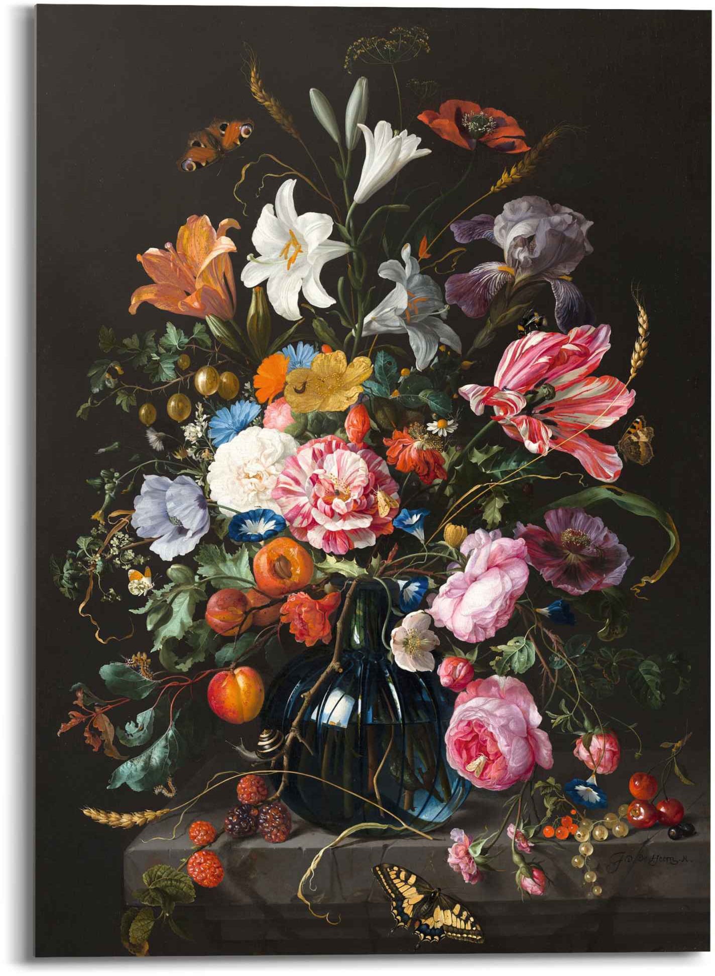 Image of Reinders! Glasbild »Glasbild Stilleben mit Blumen Mauritshuis - Alte Meister - Berühmte Gemälde - Schmetterling«, Blumen, (1 St.) bei Ackermann Versand Schweiz