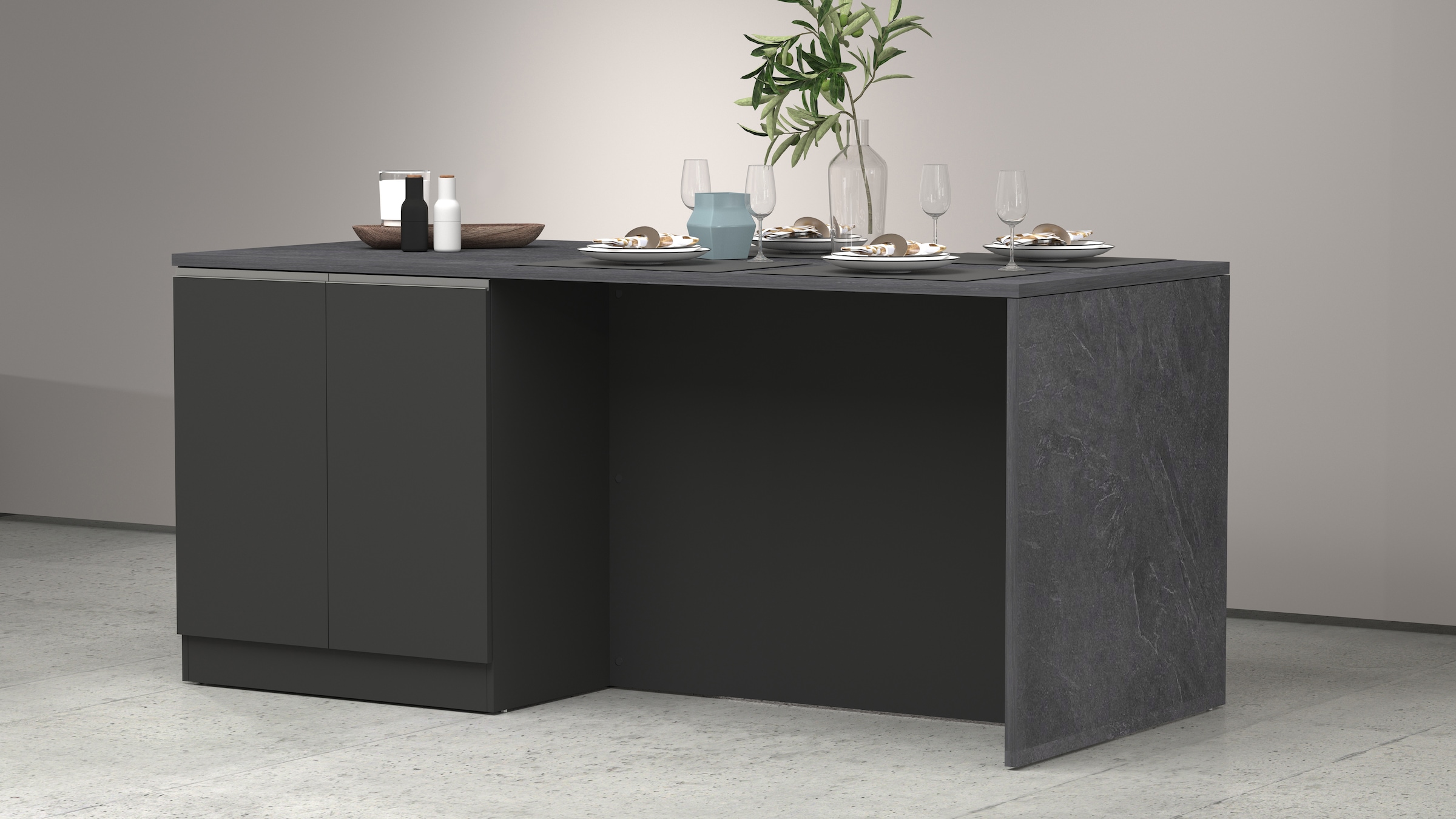 KOCHSTATION Ilot de cuisine »Sole,Kochinsel,Küchenarbeitsblock,Inselküche,Arbeitsinsel« Breite 200 cm mit 4 Türen,4 Fächer, Arbeitsplatte, Aluminiumgriff