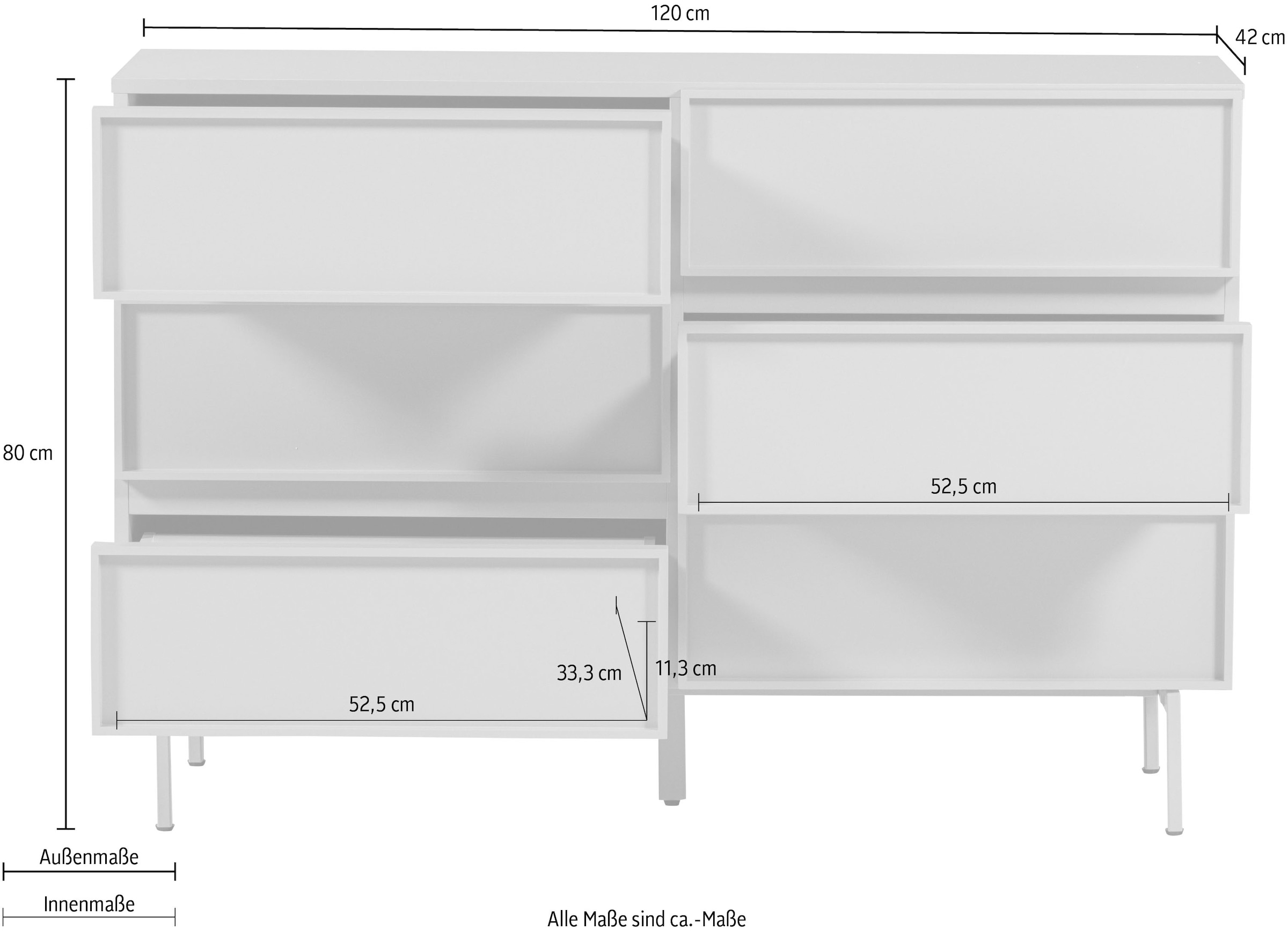 WOOOD Buffet »Tours mit Melamin-MDF und breiter Ausführung B 120 x T 42 x H 80 cm« Capacité de charge de la plaque de recouvrement 50 kg, surface anti-salissures