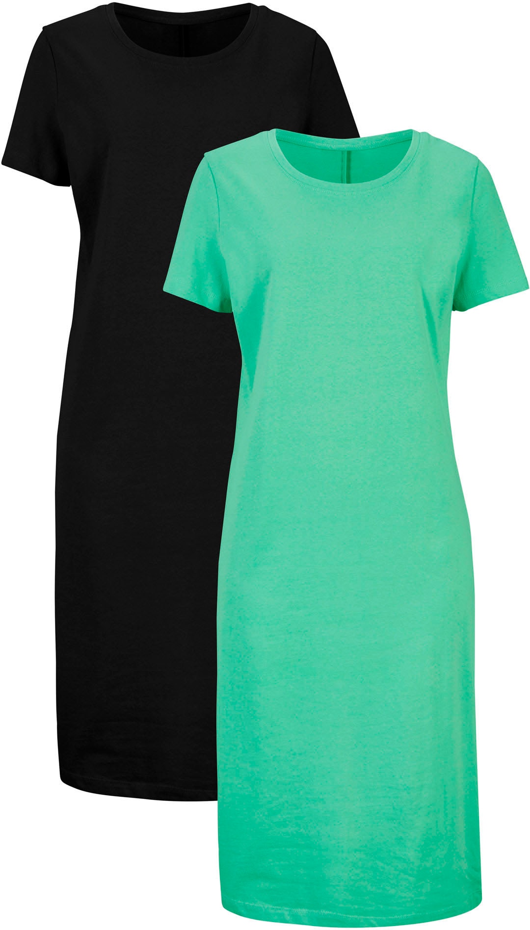 bonprix Jerseykleid Packung, 2 tlg. tlg. casual Stil, im 2er-Pack, aus Baumwolle, bequeme Passform