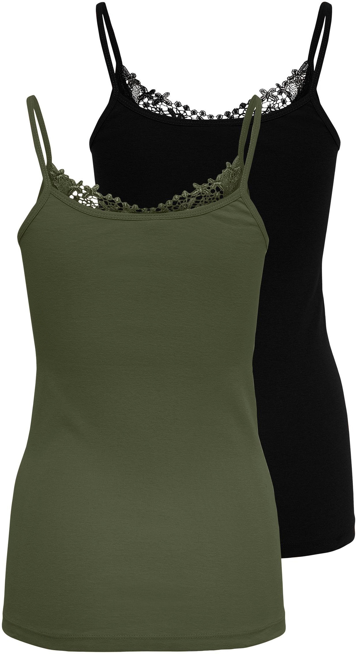 ONLY Spitzentop »ONLKIRA – Doppelpack mit Spitzendetail für feminine Looks« 2er-Pack,  figurbetont, modisch, Jersey, Baumwolle, V-Ausschnitt