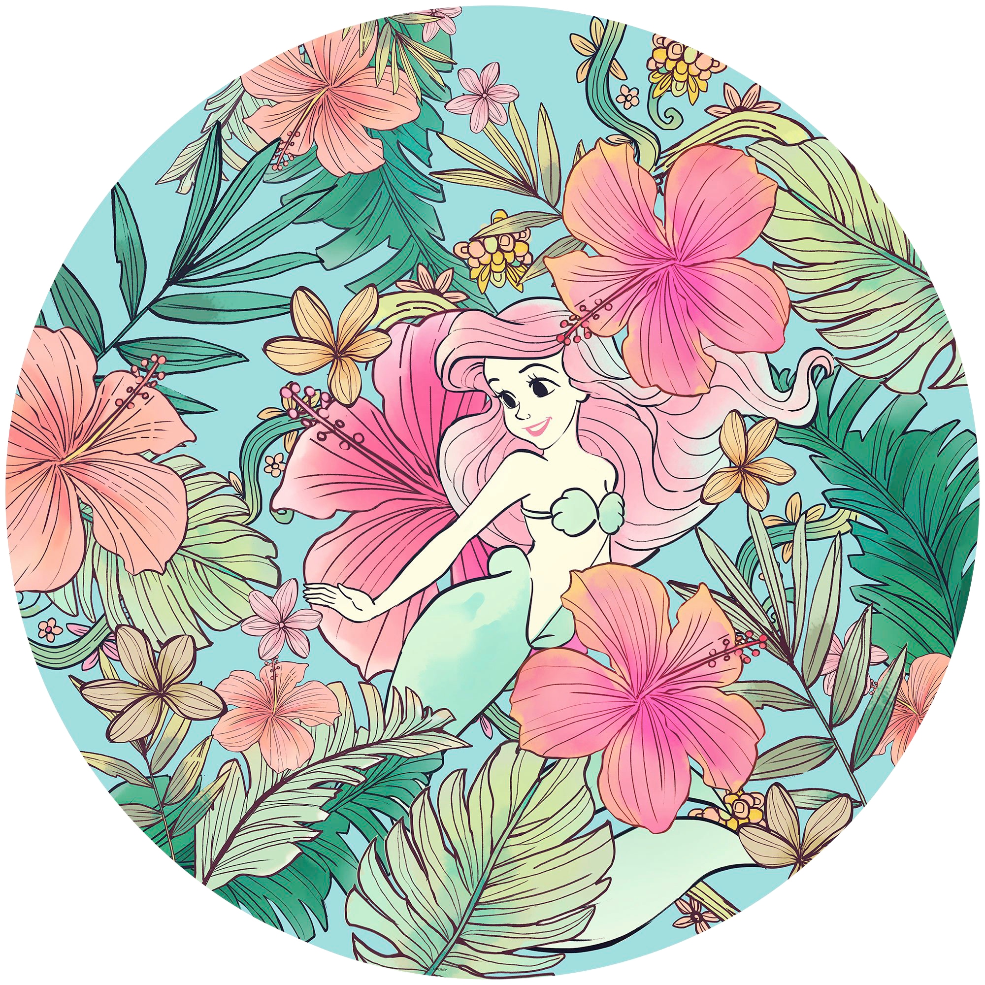 Image of Komar Vliestapete "Vlies selbstklebend - Ariel Ocean Flowers - Grösse 125 x 125 cm" bedruckt glatt Kinderzimmer