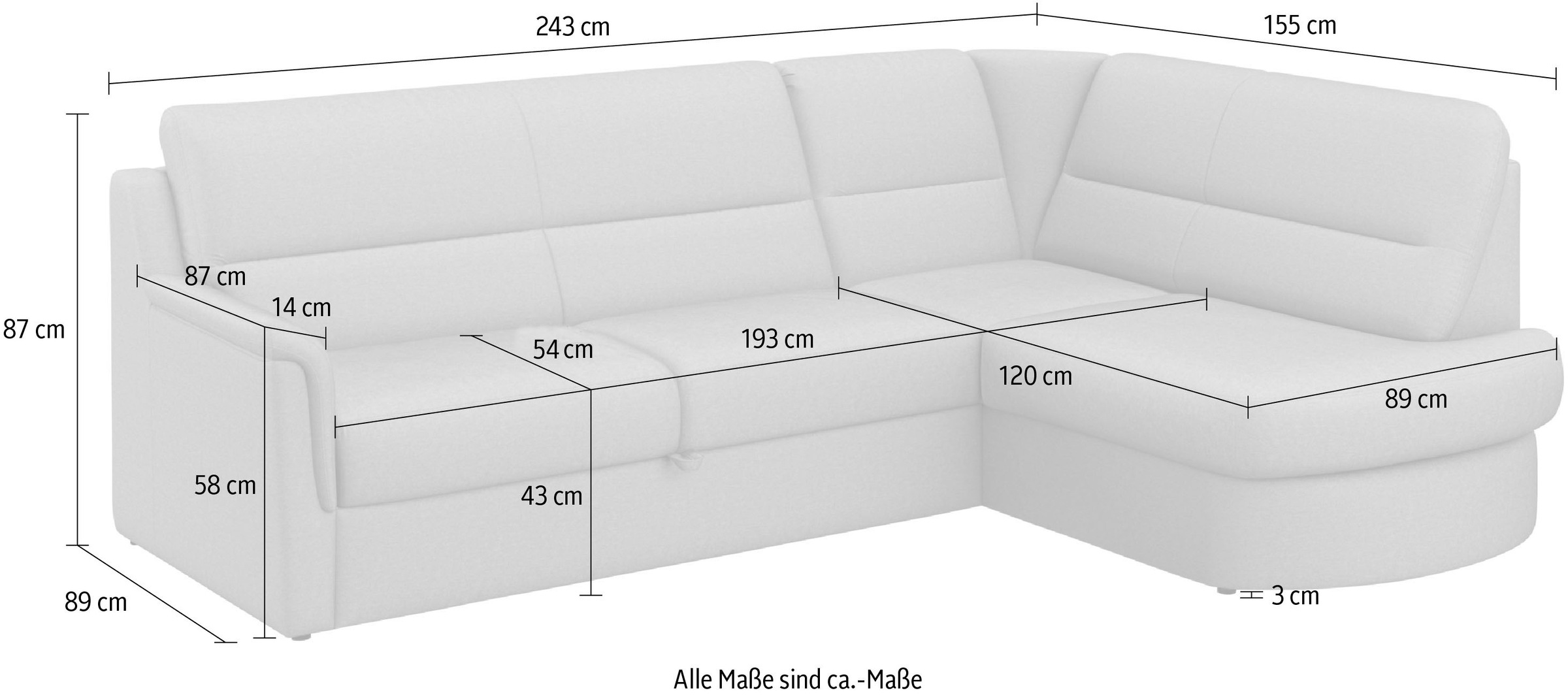 sit&more Ecksofa »Panini L-Form« wahlweise mit Vorziehsitz und Bettkasten