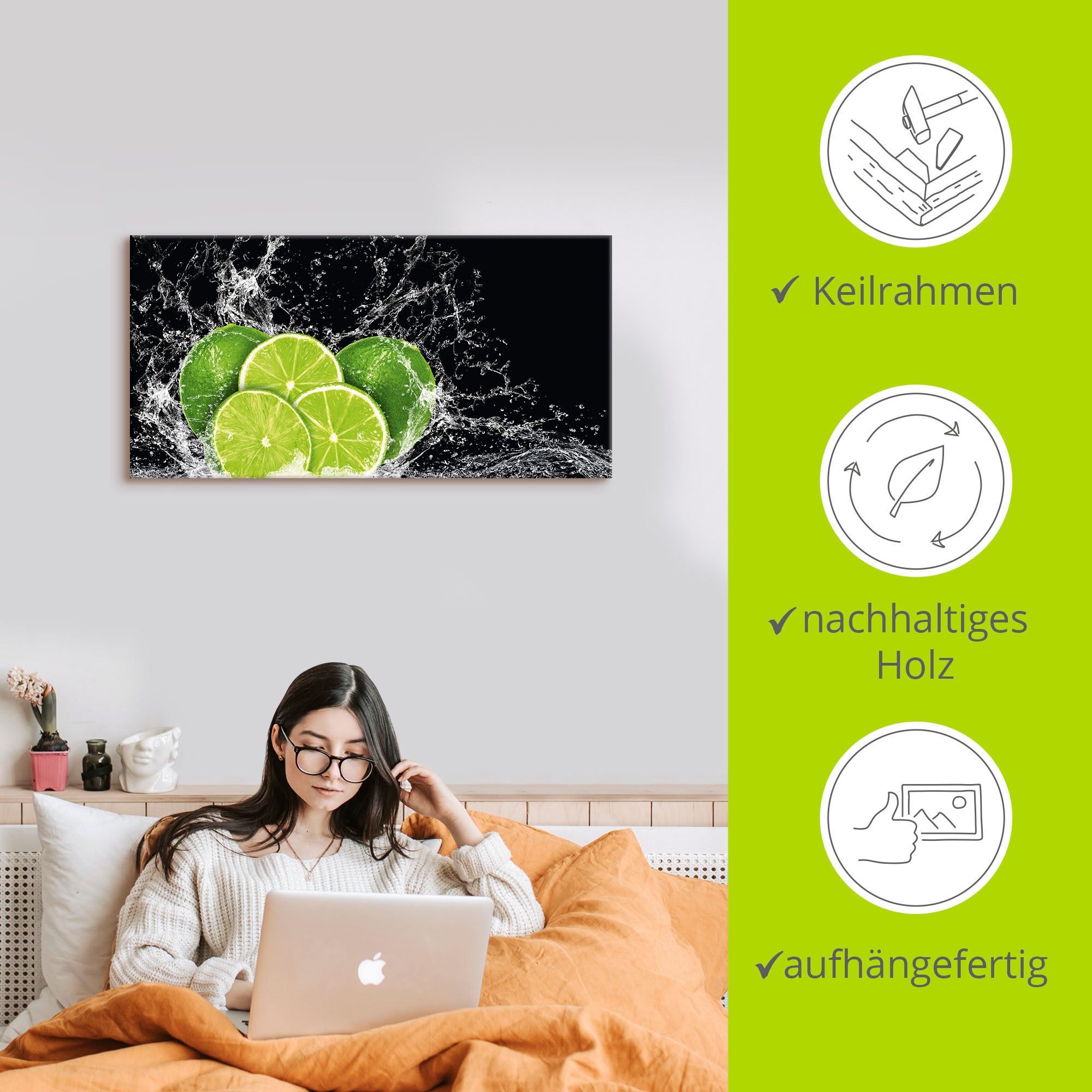 Artland Wandbild »Limone mit Spritzwasser«, Obst Bilder, (1 St.), als Leinwandbild, Poster, Wandaufkleber in verschied. Grössen