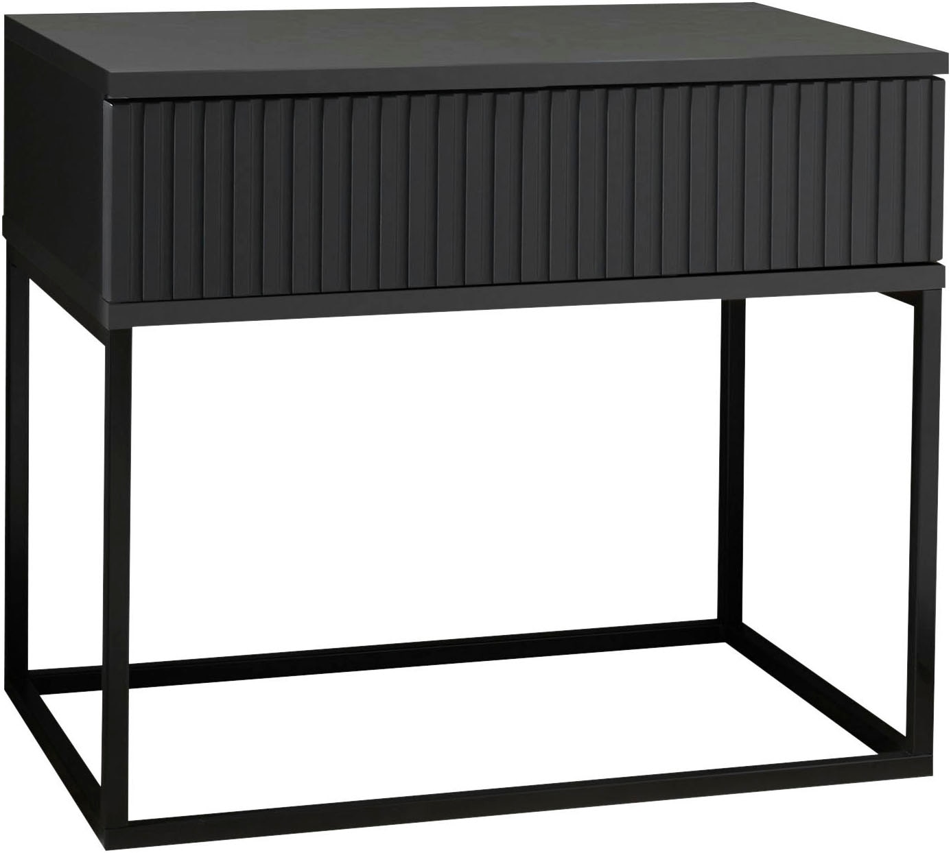 Schlafkontor Nachtkommode »Marle Nachtkonsole, Nachtkästchen auf Metall-Fussgestell« Schubkasten in Rillenoptik auf schwarzem Metallgestell