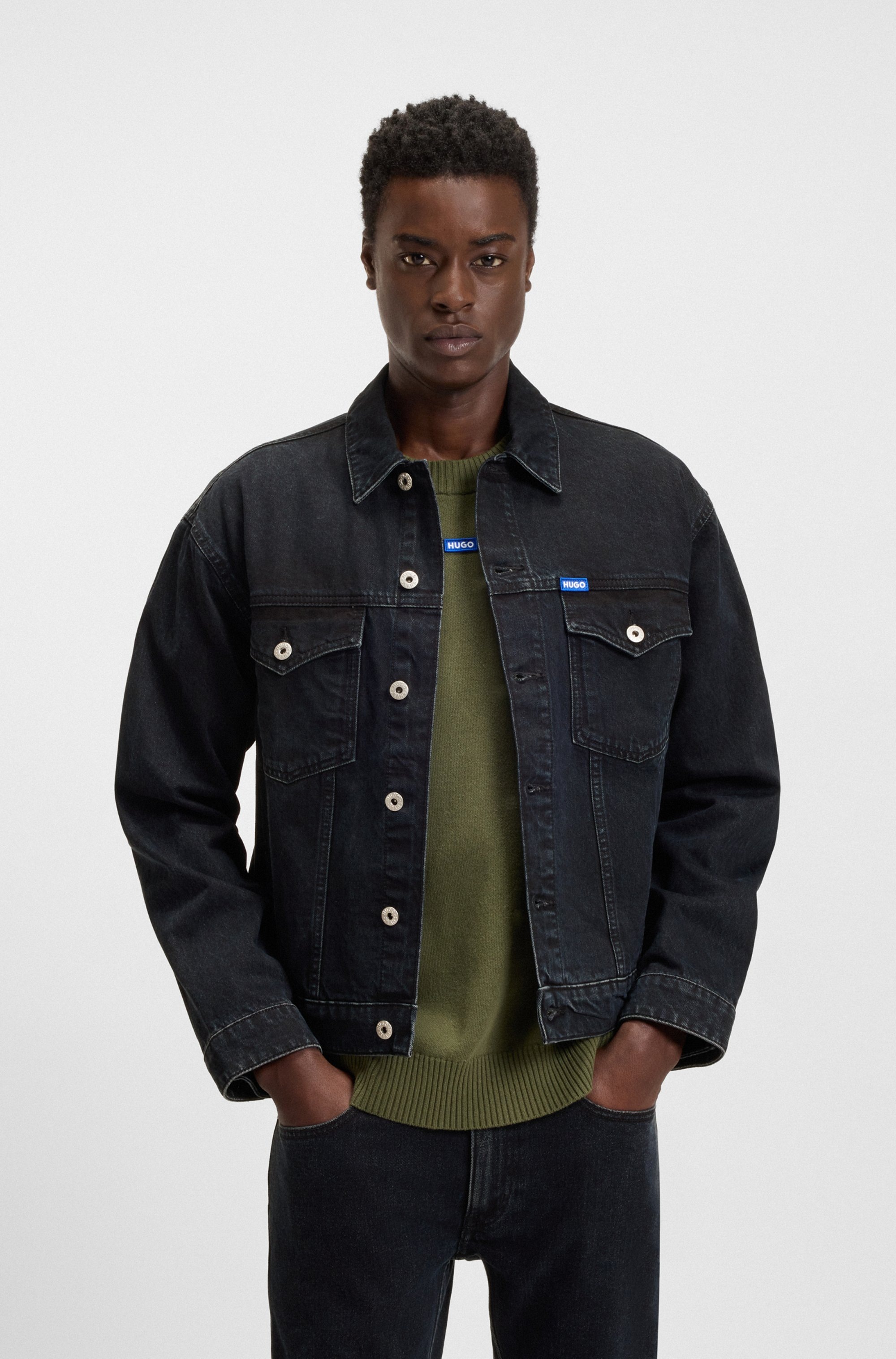 Image of HUGO Jeansjacke "Dex" mit Logo-Details
