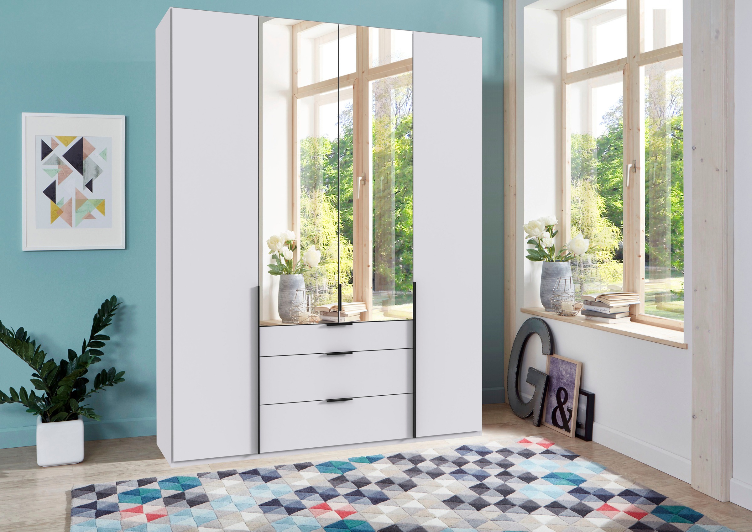 Wimex Kleiderschrank »Mugano, in vielen Breiten, 208 oder 236cm hoch, Made in Germany«, (mit langen oder kurzen Griffen aus Metall), wahlweise mit oder ohne Spiegel, mit Schubladen