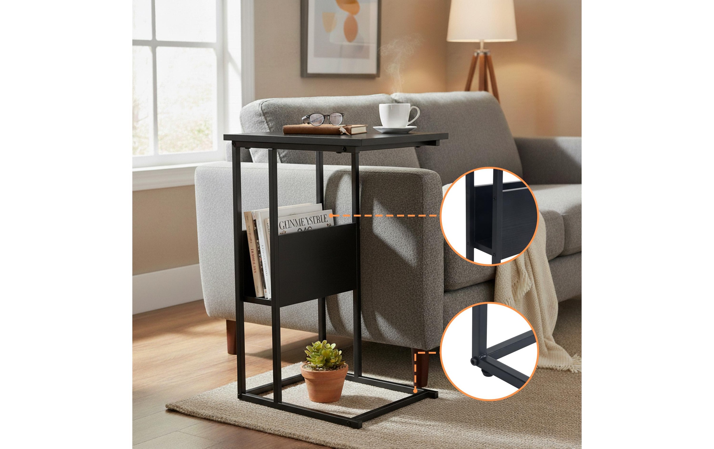 relaxdays Beistelltisch »in C-Form 60 x 55 cm« Couchtisch mit zwei Ablagen