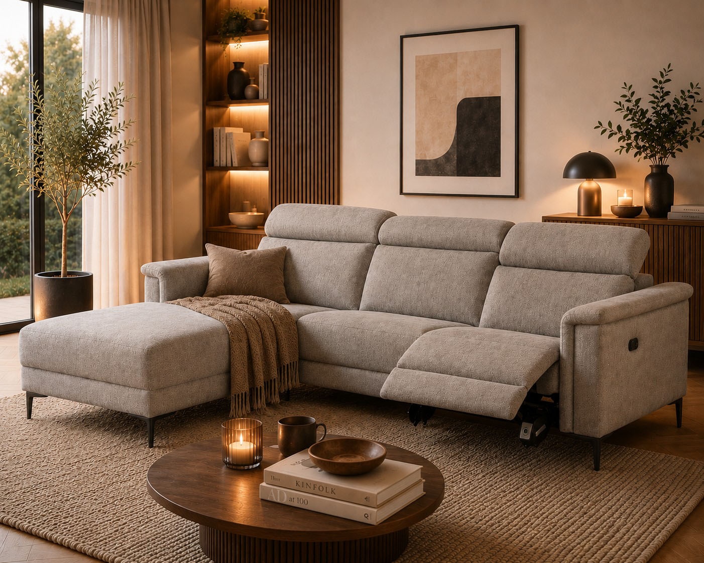 GOODproduct Canapé d'angle »LUND, Struktur-Bezug, L-Form, 261cm, man. /elektr. Relaxfunktion« également avec connexion USB A/C ainsi que réglage de la tête de lit