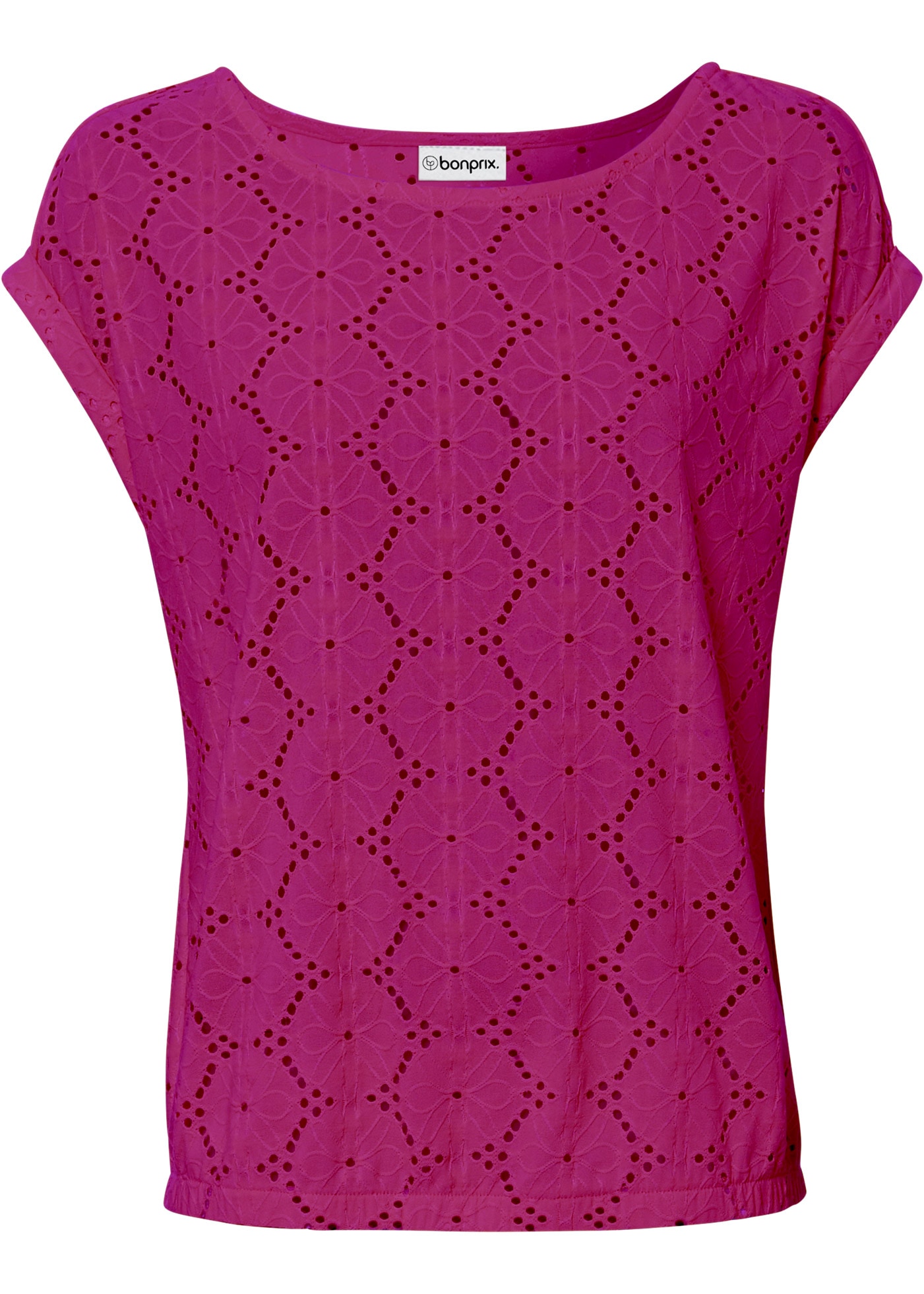 bonprix Chemisier à chemise coupe confortable, broderie ajourée, matière élastique