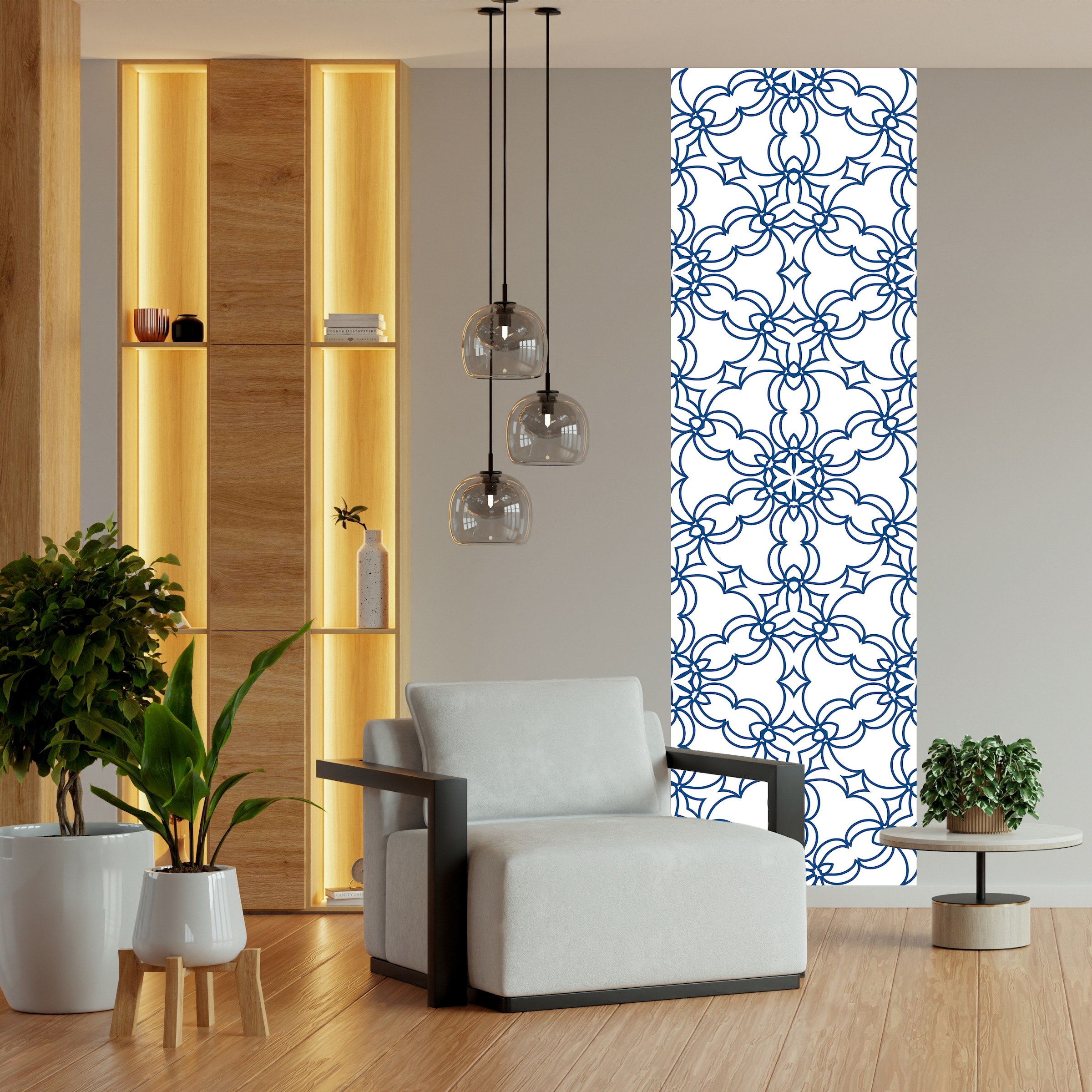 Image of queence Vinyltapete "Muster-Blau" 3D-Optik Motiv bedruckt clean glatt 90x250cm, selbstklebend, kinderleichte Anbringung, Sticker