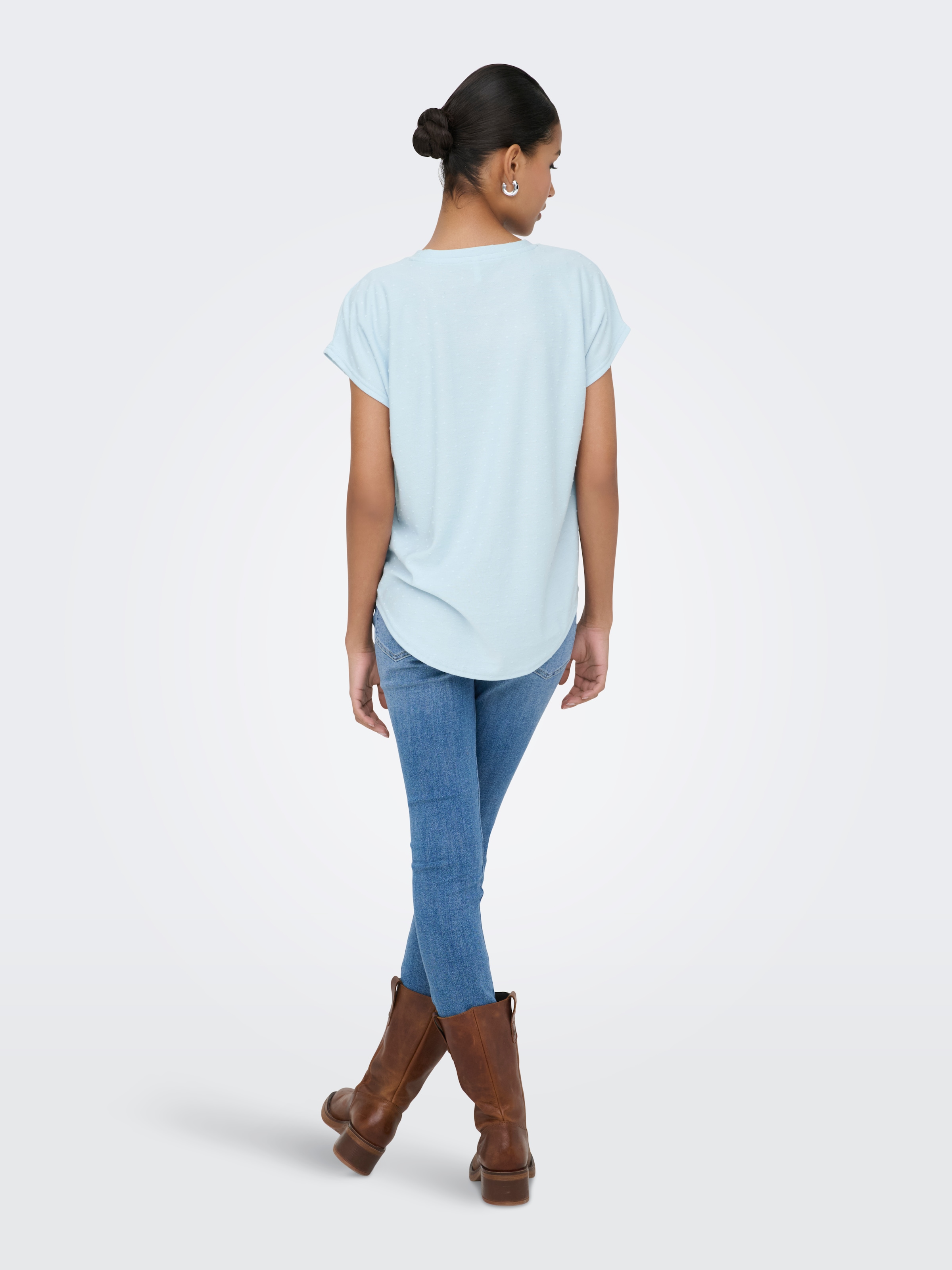 ONLY T-shirt à manches courtes »ONLMOLLY S/S O-NECK DOBBY TOP JRS« Materialmix, regular fit, Rundhals