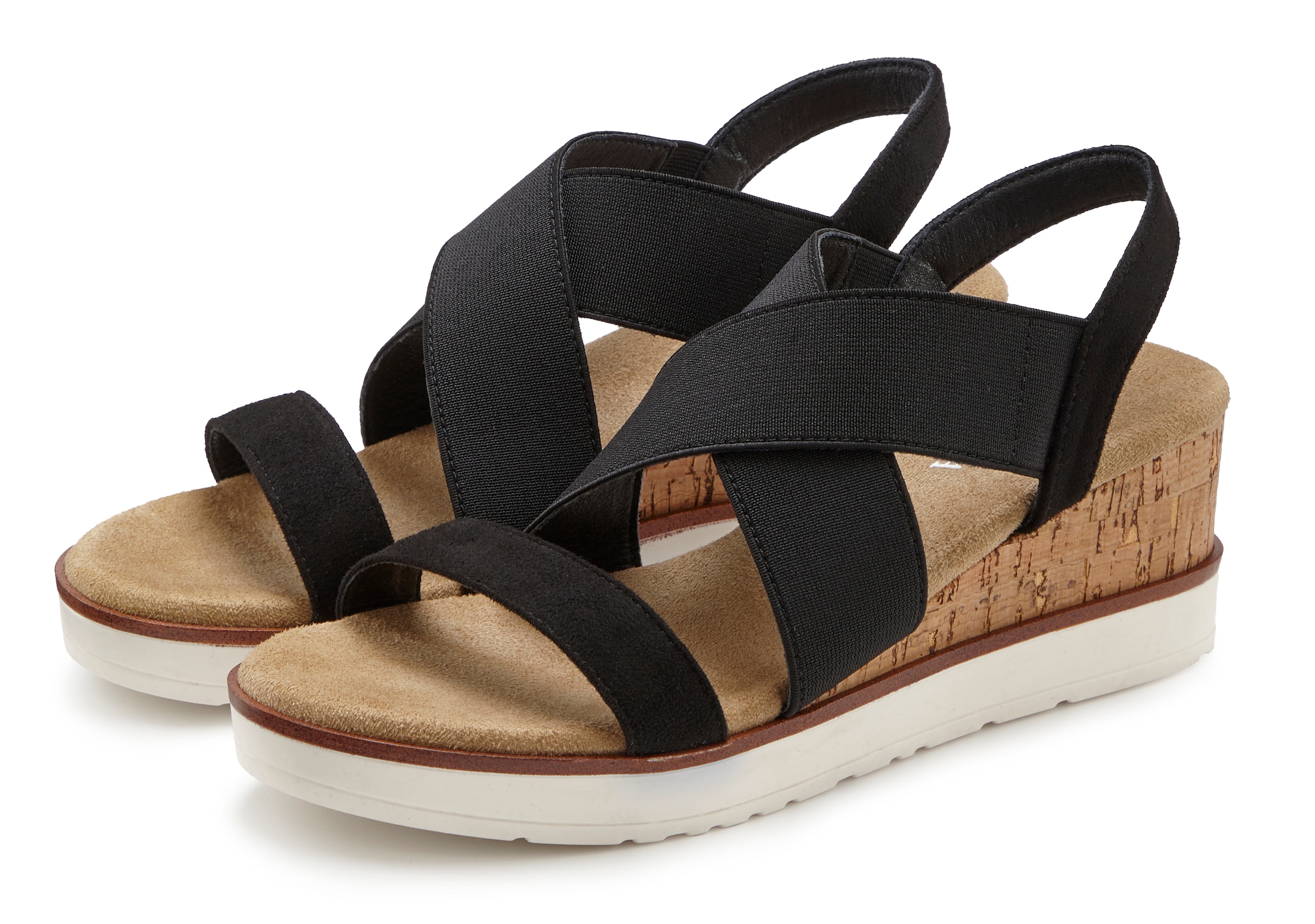 Image of LASCANA Sandalette "Sommerschuh, offener Schuh, Sandale, Keilsandalette," mit elastischen Riemchen VEGAN