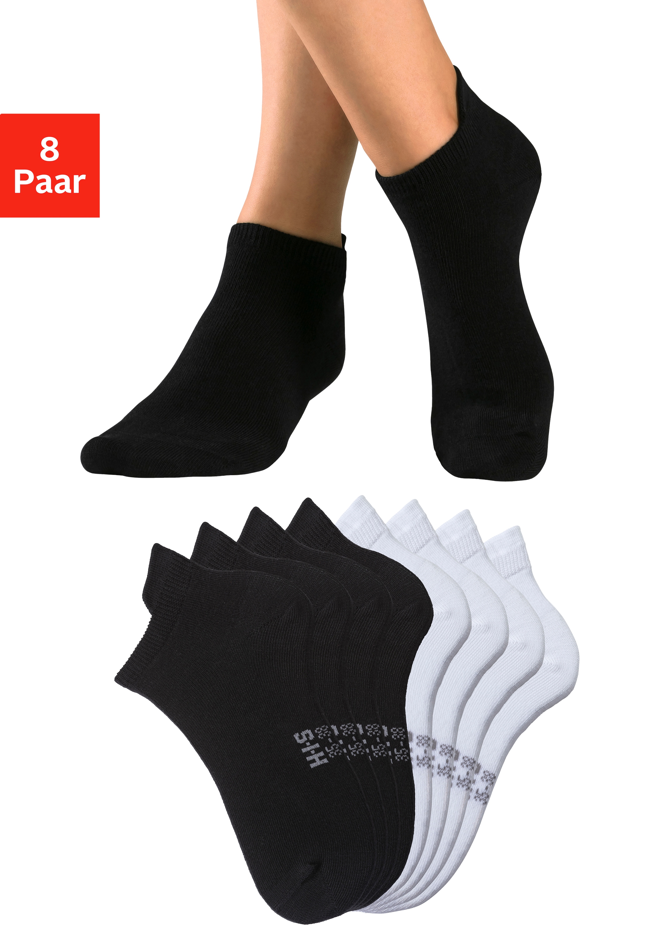 H.I.S Sneakersocken, (Packung, 8 Paar), mit verlängertem Bündchen hinten