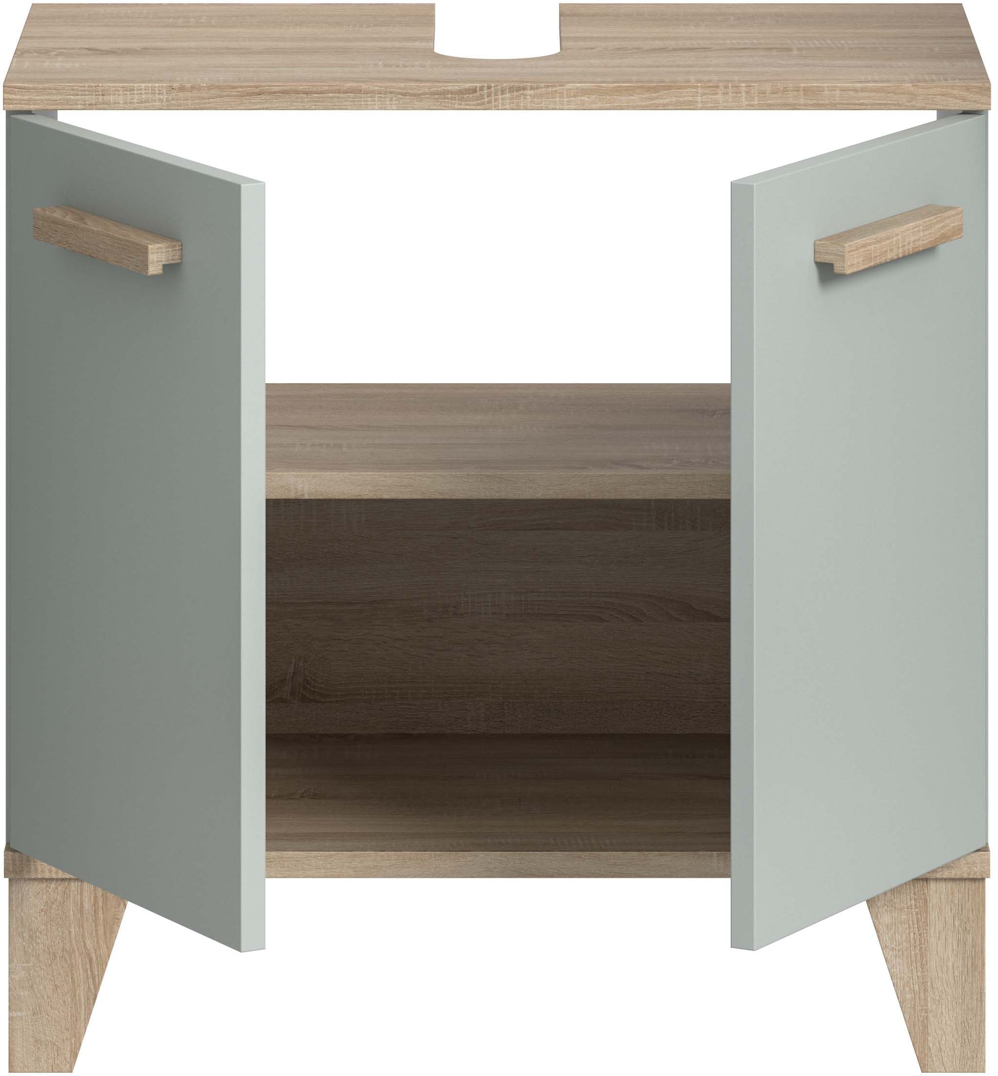 welltime Waschbeckenunterschrank »MINTTU, Breite 60 cm, 2 Türen, 1 Einlegeboden, 2 Fächer« mit Siphonausschnitt 8x23 cm,  Badmöbel, Badschrank, Schrank, Kommode, Bad, Unterschrank