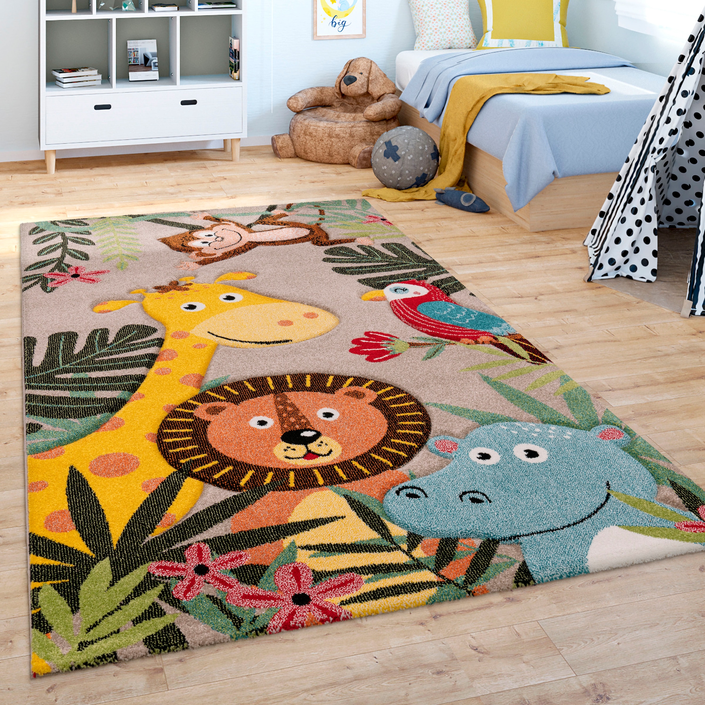 Paco Home Kinderteppich »Diamond 650«, rechteckig, 16 mm Höhe, Spielteppich, 3D-Design, niedliches buntes Tier Motiv, Kinderzimmer