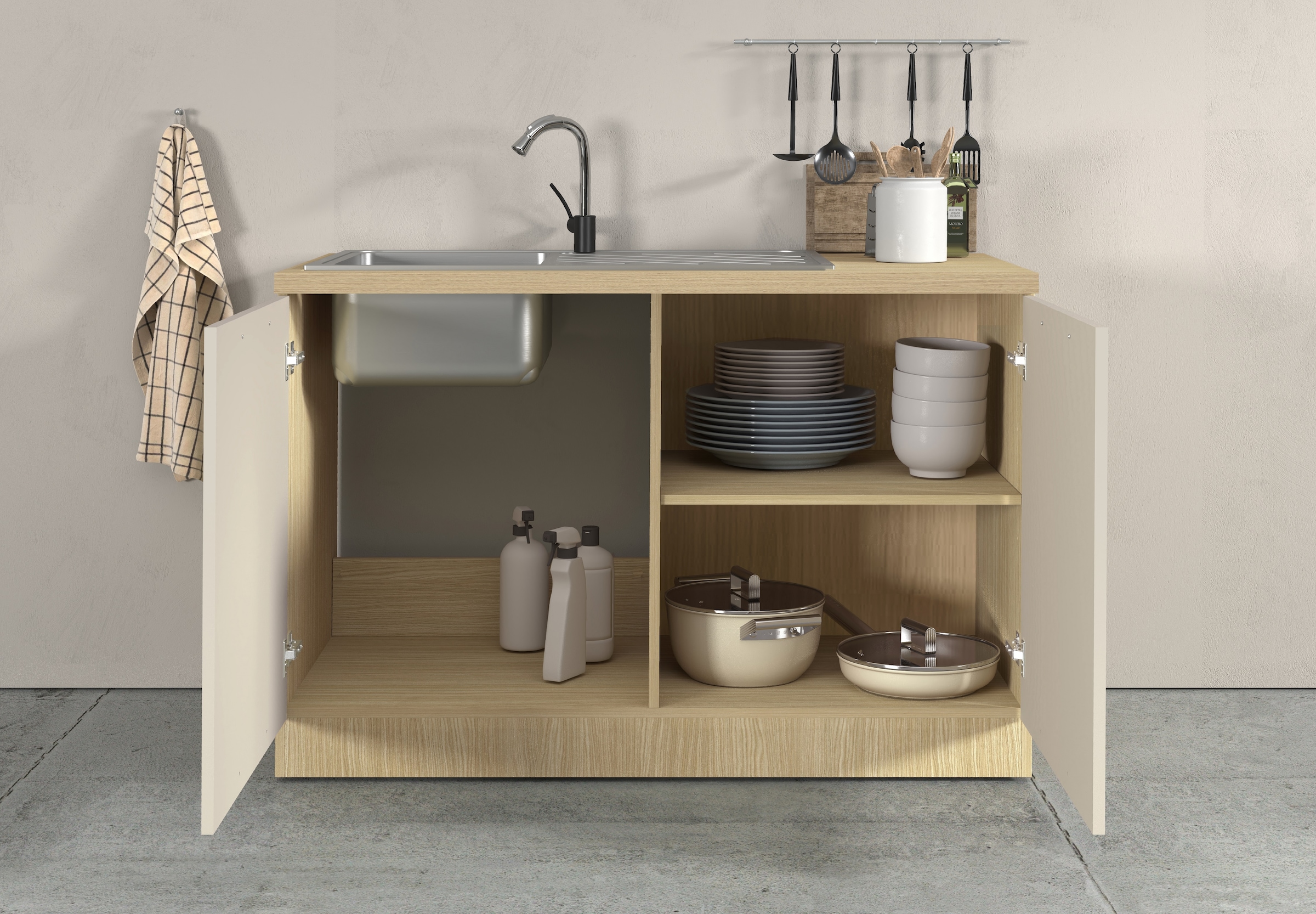 KOCHSTATION Meuble évier »Luna, Unterschrank für Spüle, Küchenspülenschrank, Made in  Italy« B/T/H: 120×60×85 cm, inklusive Einbauspüle und Siphon