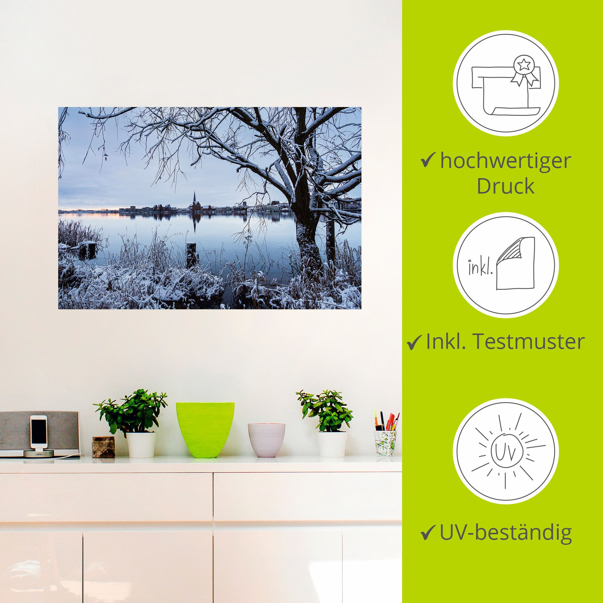 Artland Wandbild »Warnow Hansestadt Rostock im Winter«, Rostock, (1 St.), als Alubild, Leinwandbild, Wandaufkleber oder Poster in versch. Grössen