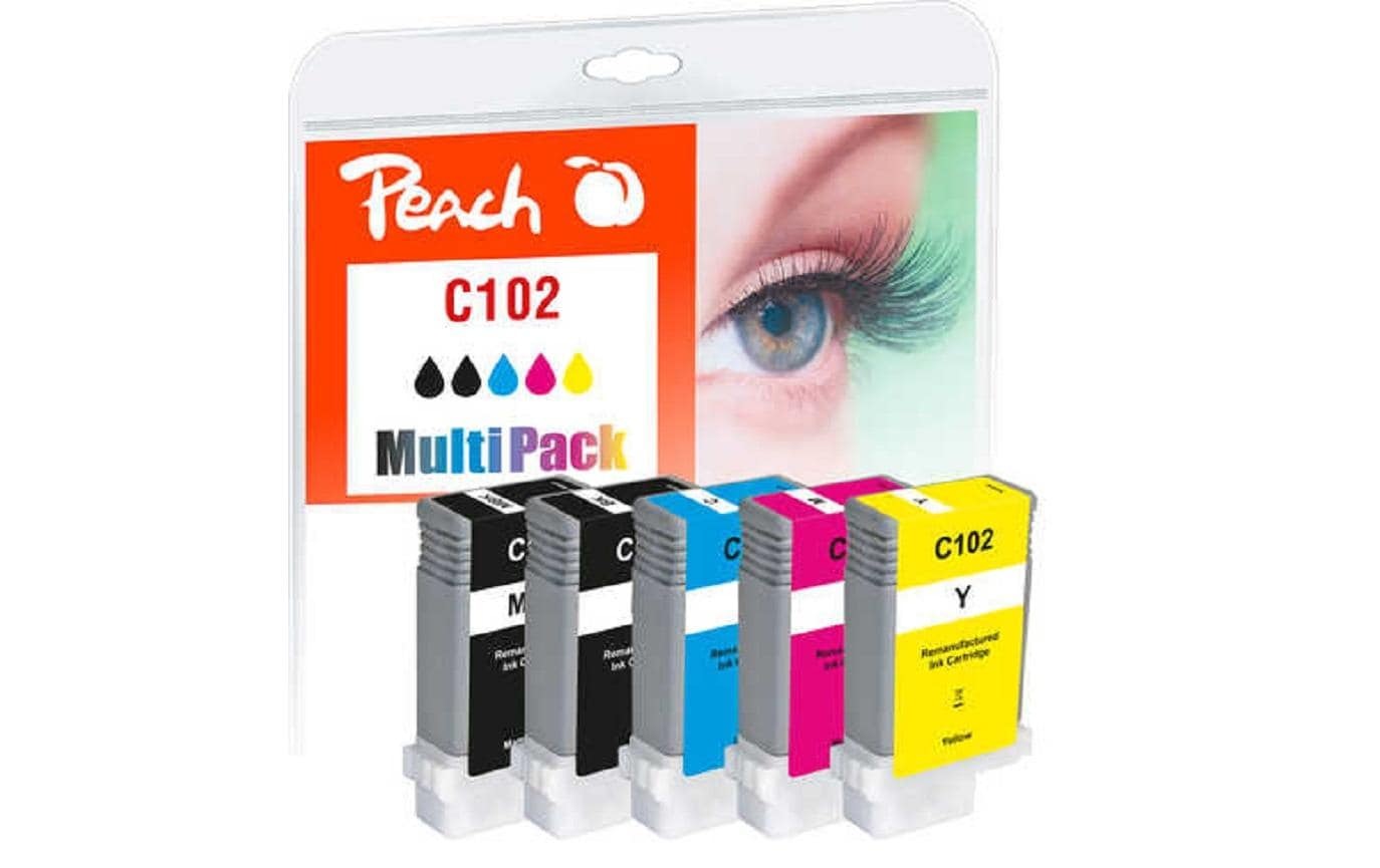 Tintenpatrone »Peach Canon PFI-102 BK, MBK, C, M, Y«, (5 St.)